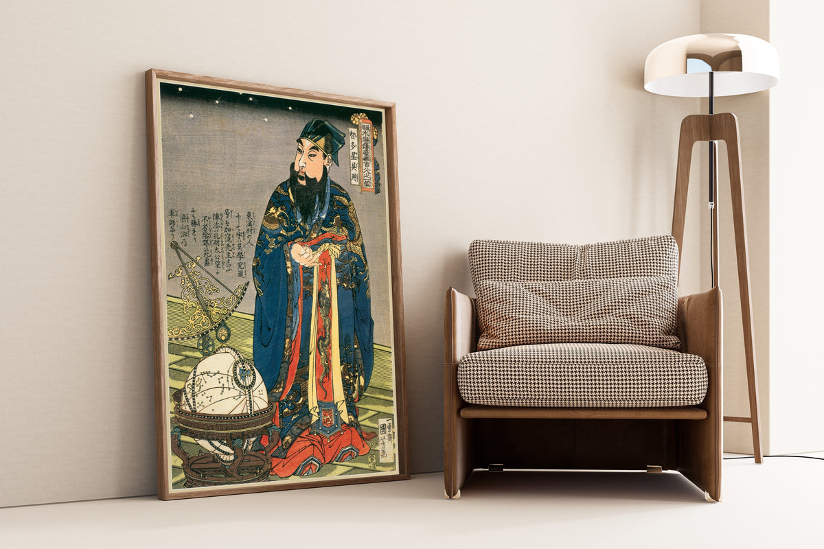 108 Heroes of the Suikoden: Chitasei Goyō by Utagawa Kuniyoshi — shown framed on a wall