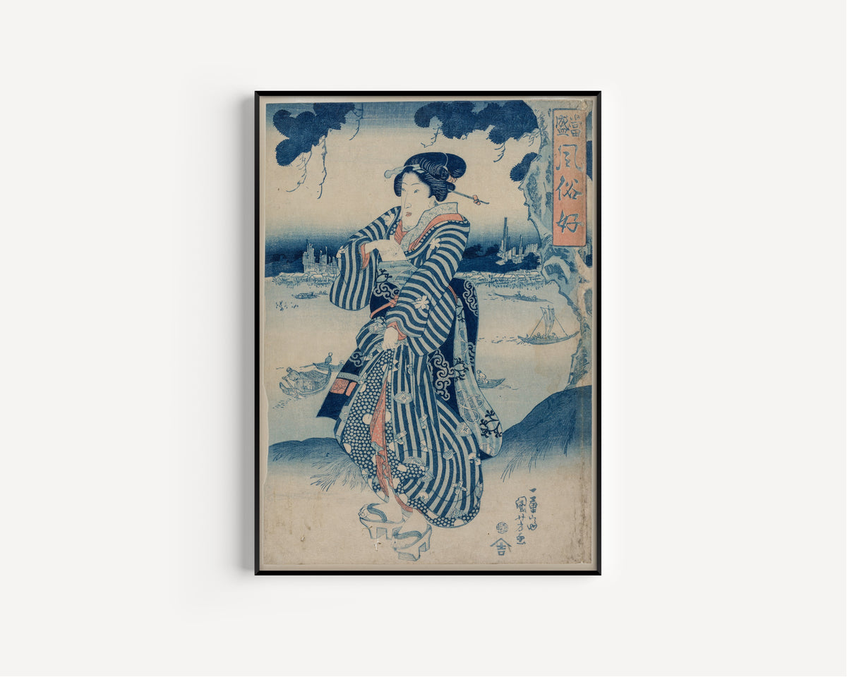 Utagawa Kuniyoshi — Geisha on the Bank of the Sumida | Japanese Woodblock Print (Ukiyo-e) - 9ArtPrints