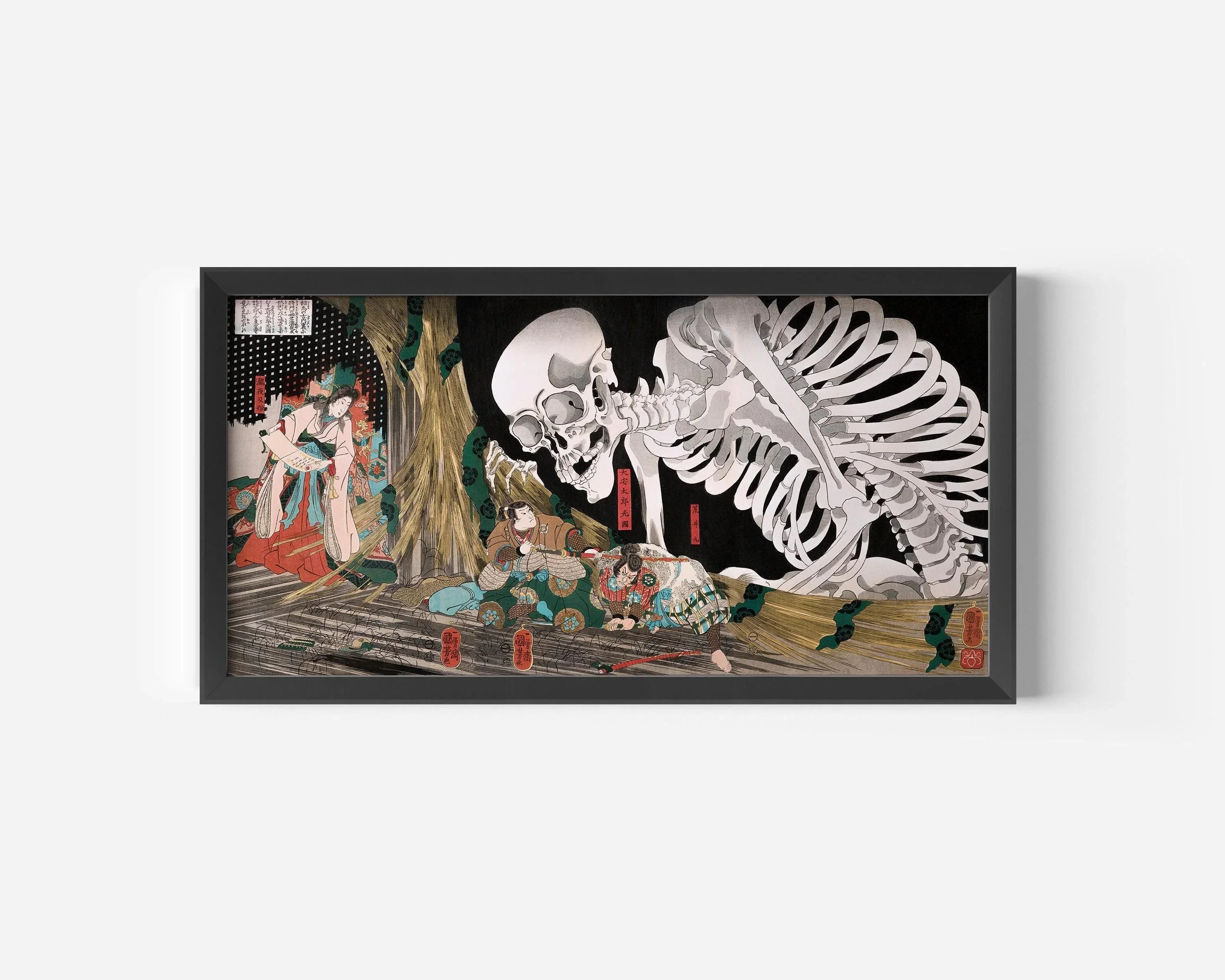 Utagawa Kuniyoshi - Mitsukuni Defying the Skeleton Specter 1910 | PRINT | Vintage Japanese Panoramic Art available framed 2x1 - 9ArtPrints