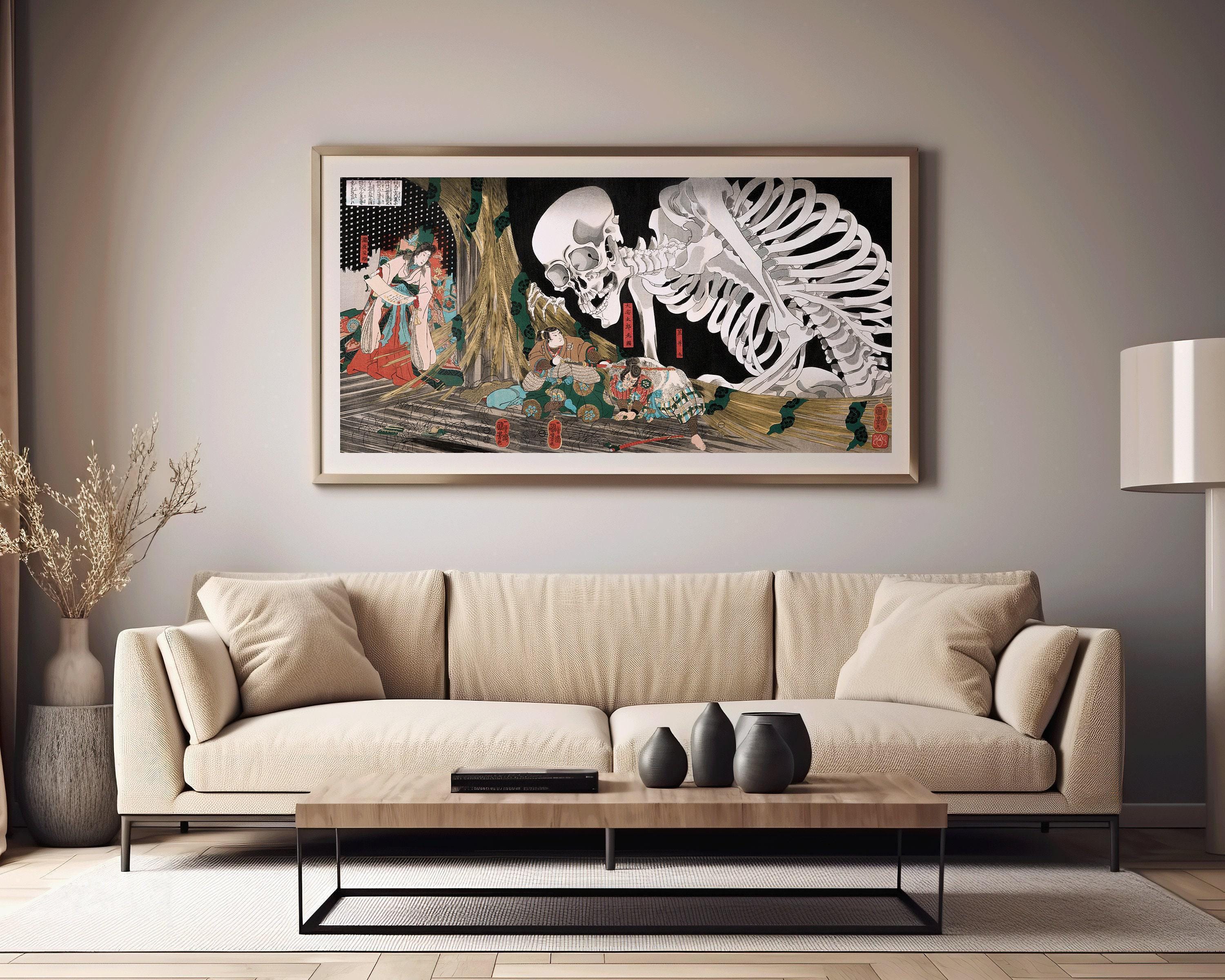 Utagawa Kuniyoshi - Mitsukuni Defying the Skeleton Specter 1910 | PRINT | Vintage Japanese Panoramic Art available framed 2x1 - 9ArtPrints