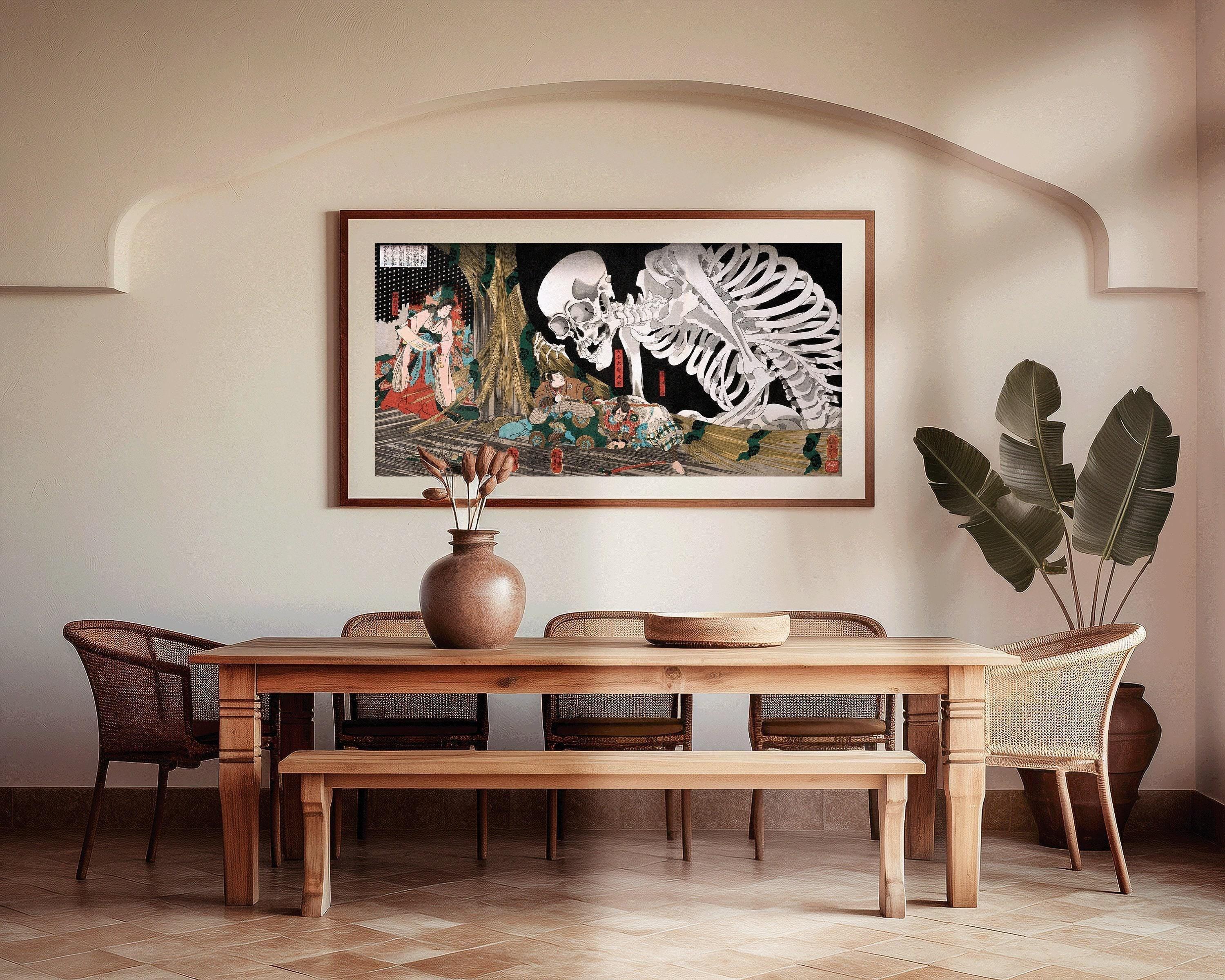 Utagawa Kuniyoshi - Mitsukuni Defying the Skeleton Specter 1910 | PRINT | Vintage Japanese Panoramic Art available framed 2x1 - 9ArtPrints