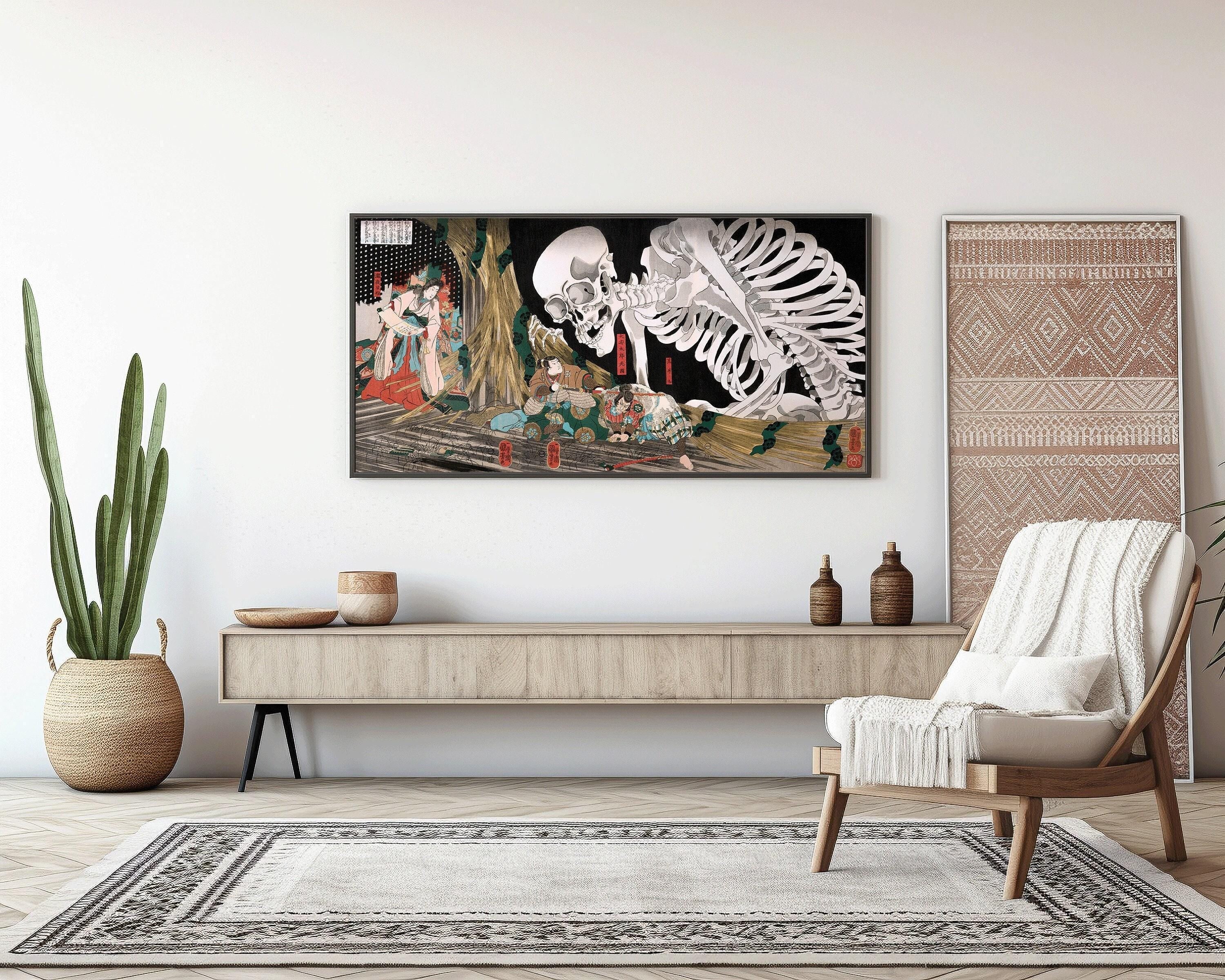 Utagawa Kuniyoshi - Mitsukuni Defying the Skeleton Specter 1910 | PRINT | Vintage Japanese Panoramic Art available framed 2x1 - 9ArtPrints