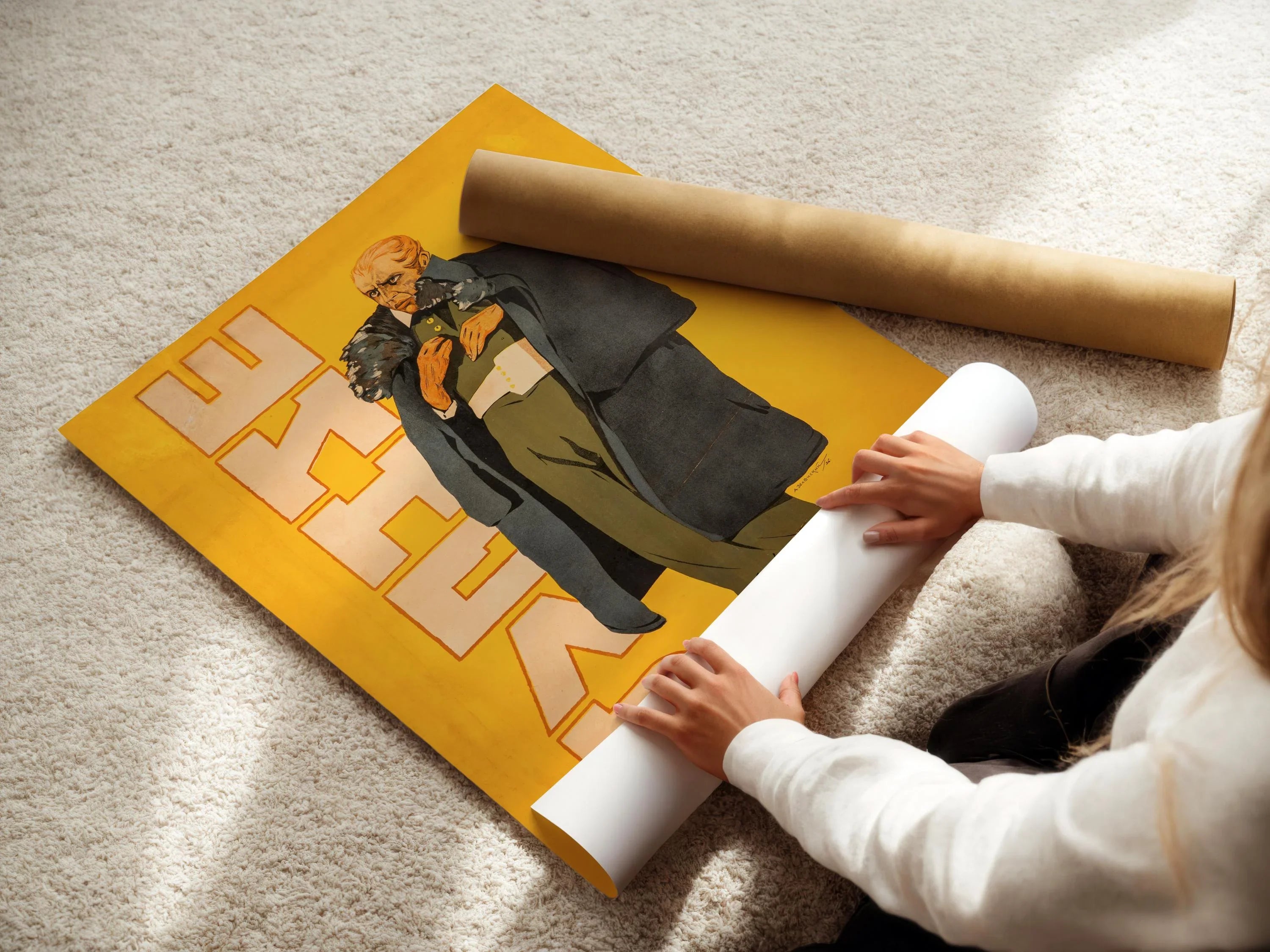 V. Strimaitis – The Overcoat (Gogol) | Striking Soviet Film Poster in Yellow | Vintage Movie Print