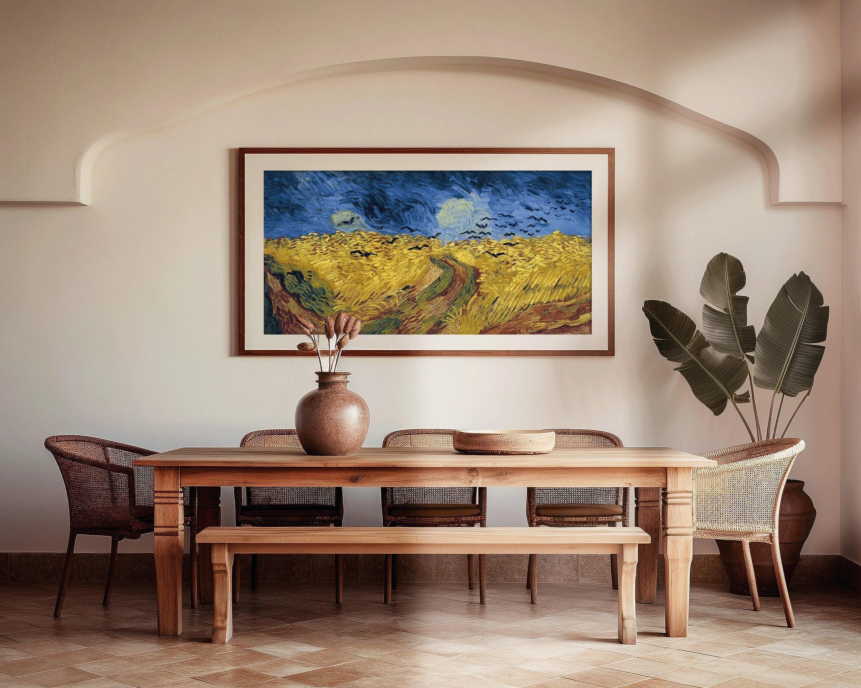 Van Gogh Wheatfield with Crows Print: Vintage Panoramic Art, Handframed Option (2x1) - 9ArtPrints