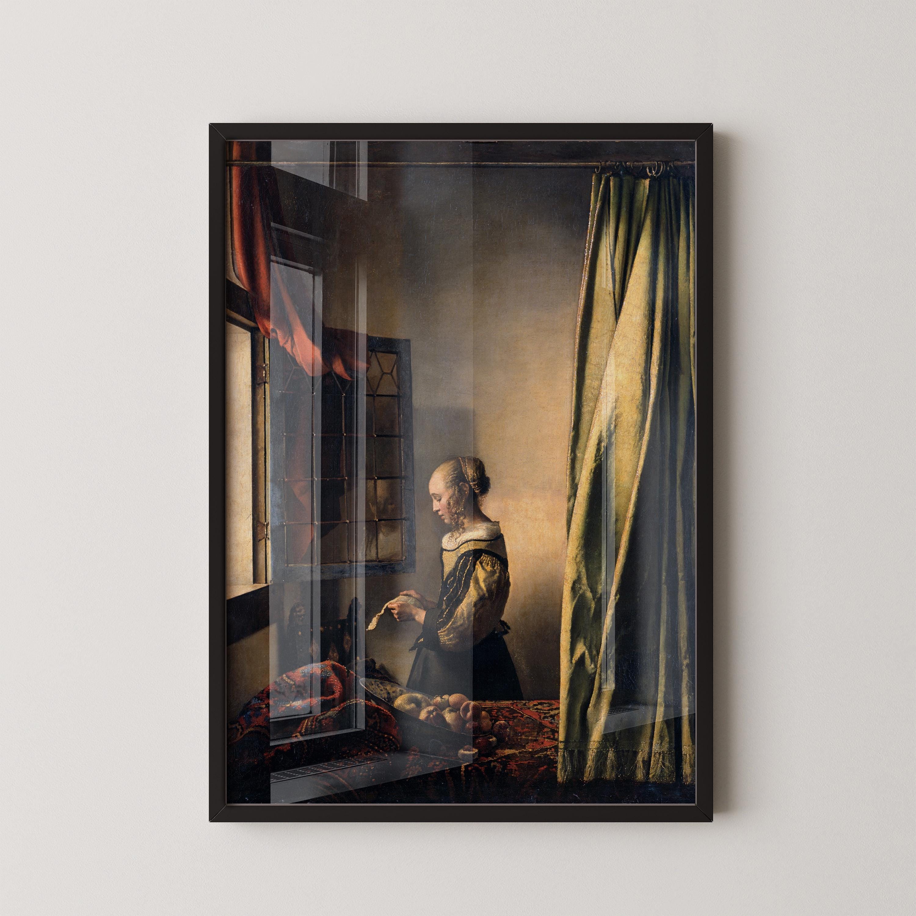Vermeer - Girl Reading Letter by Open Window | Richly Coloured and Gorgeous Famous Art Red and Green (available handframed or unframed) - 9ArtPrints