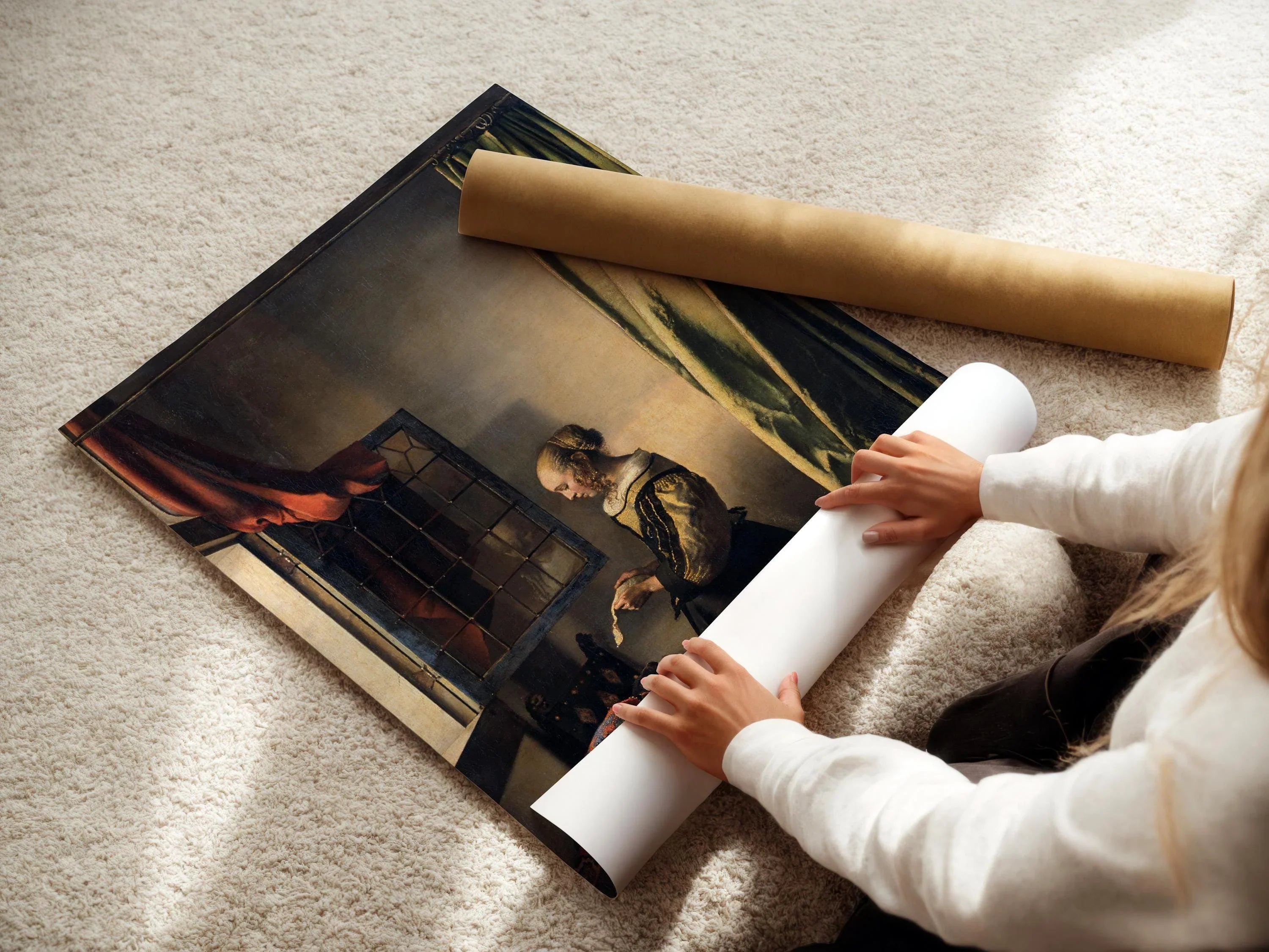 Vermeer - Girl Reading Letter by Open Window | Richly Coloured and Gorgeous Famous Art Red and Green