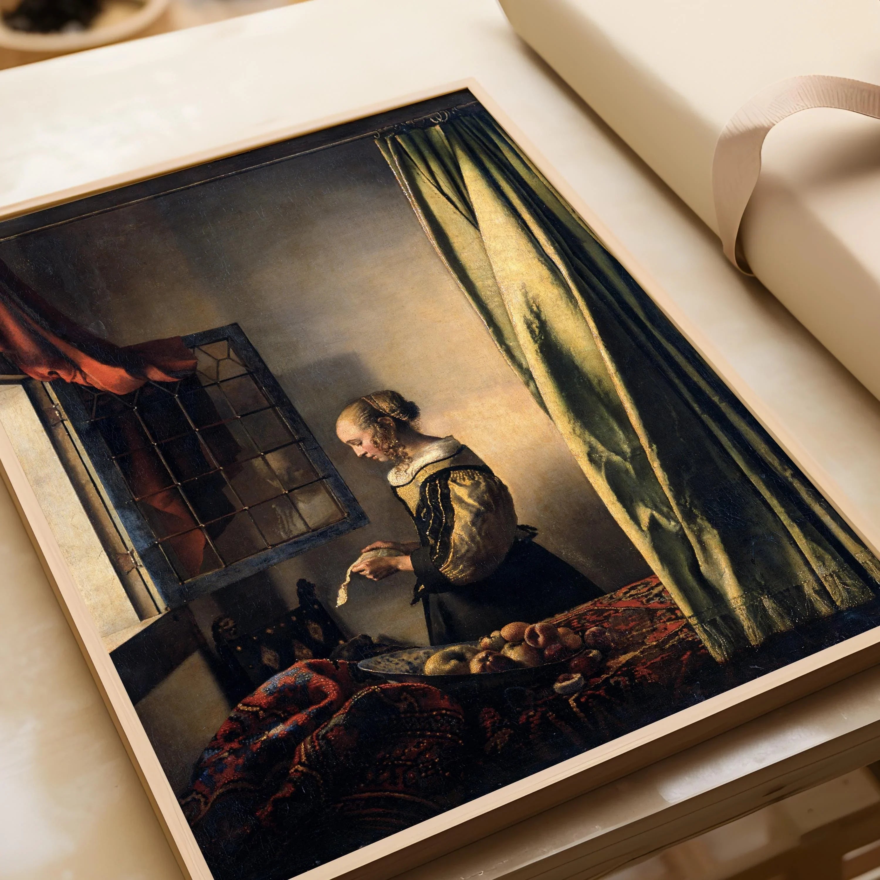 Vermeer - Girl Reading Letter by Open Window | Richly Coloured and Gorgeous Famous Art Red and Green