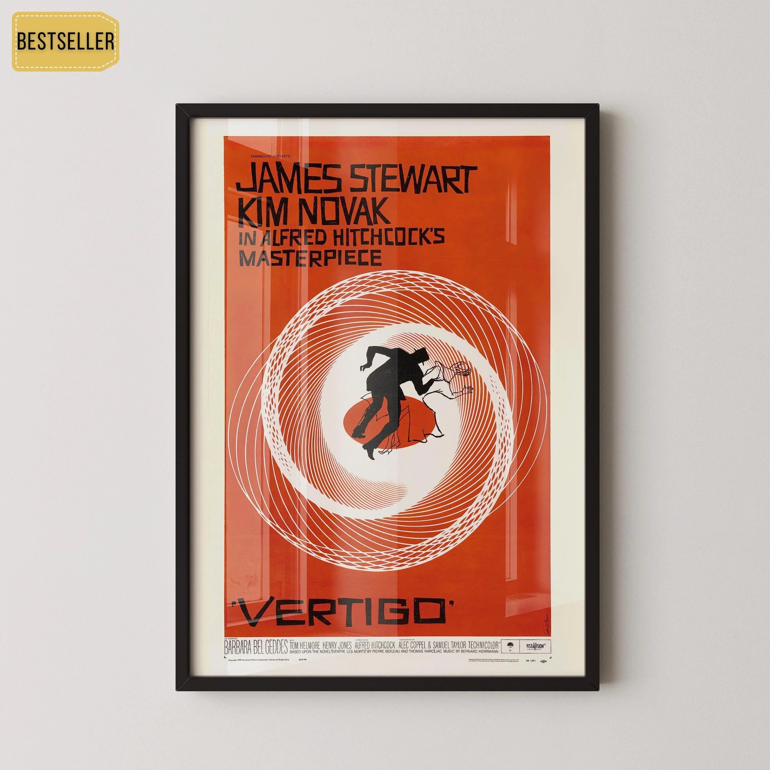 Vertigo Movie Poster: Saul Bass Minimalist Design, Hitchcock Film (Giclee Print) - 9ArtPrints