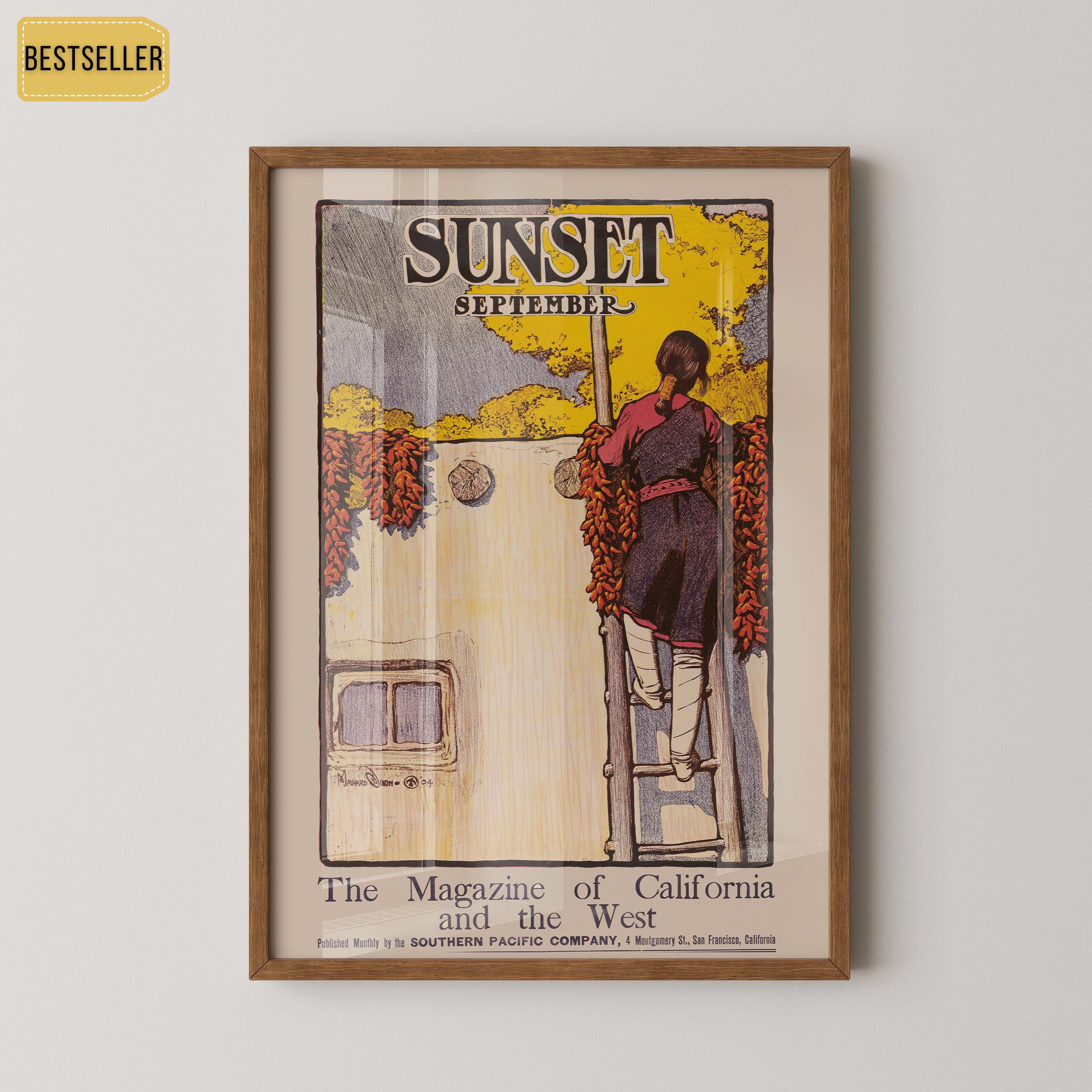 Vibrant California Adobe & Chili Ristras - Maynard Dixon Magazine Cover | Vintage Western Illustration Available Handframed or Unframed - 9ArtPrints