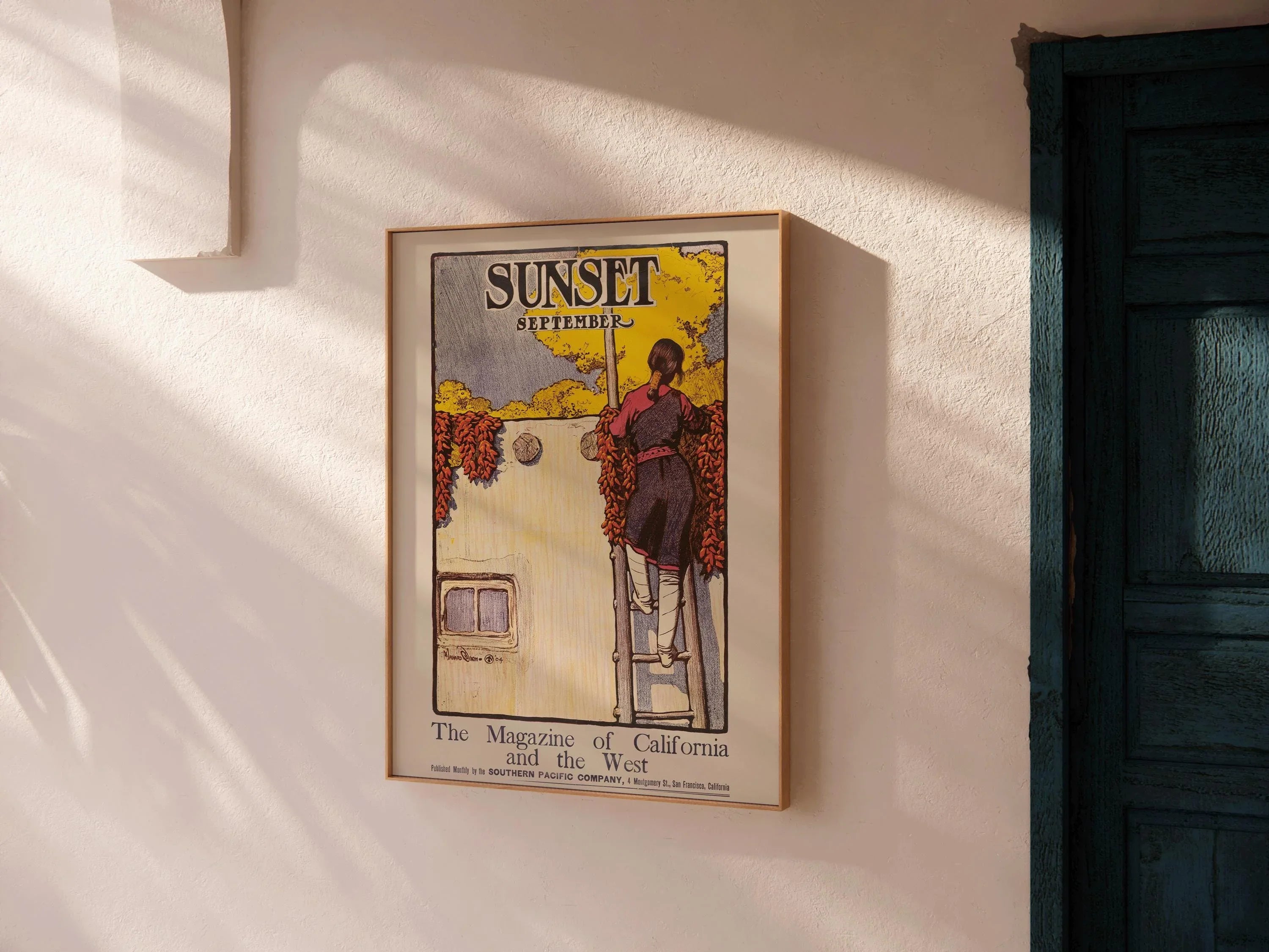 Vibrant California Adobe & Chili Ristras - Maynard Dixon Magazine Cover | Vintage Western Illustration Available Handframed or Unframed - 9ArtPrints