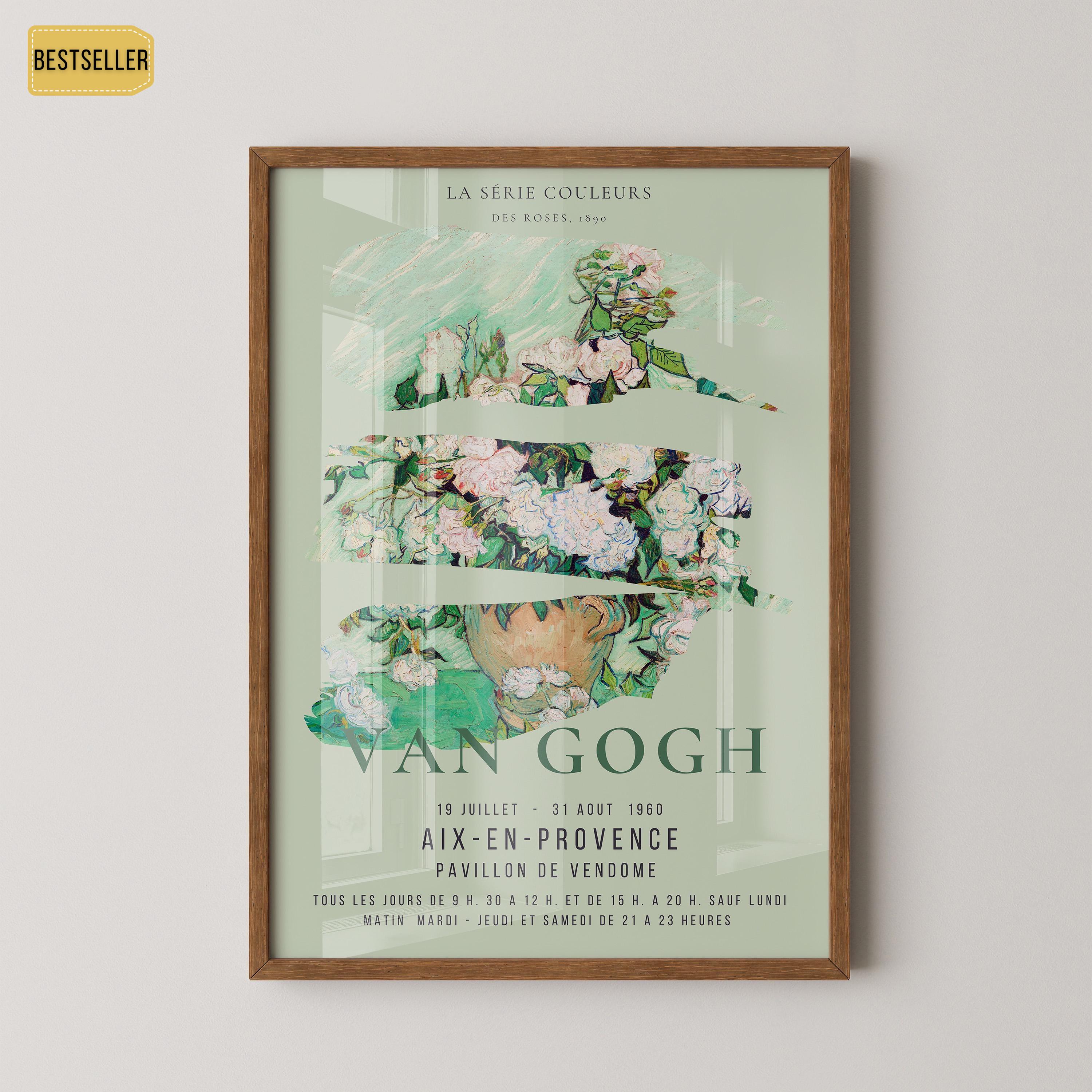 Vincent Van Gogh - Roses | Our Most Tranquil and Gorgeous Exhibition Poster Fine Art Print in Mint Green (available framed or unframed) - 9ArtPrints