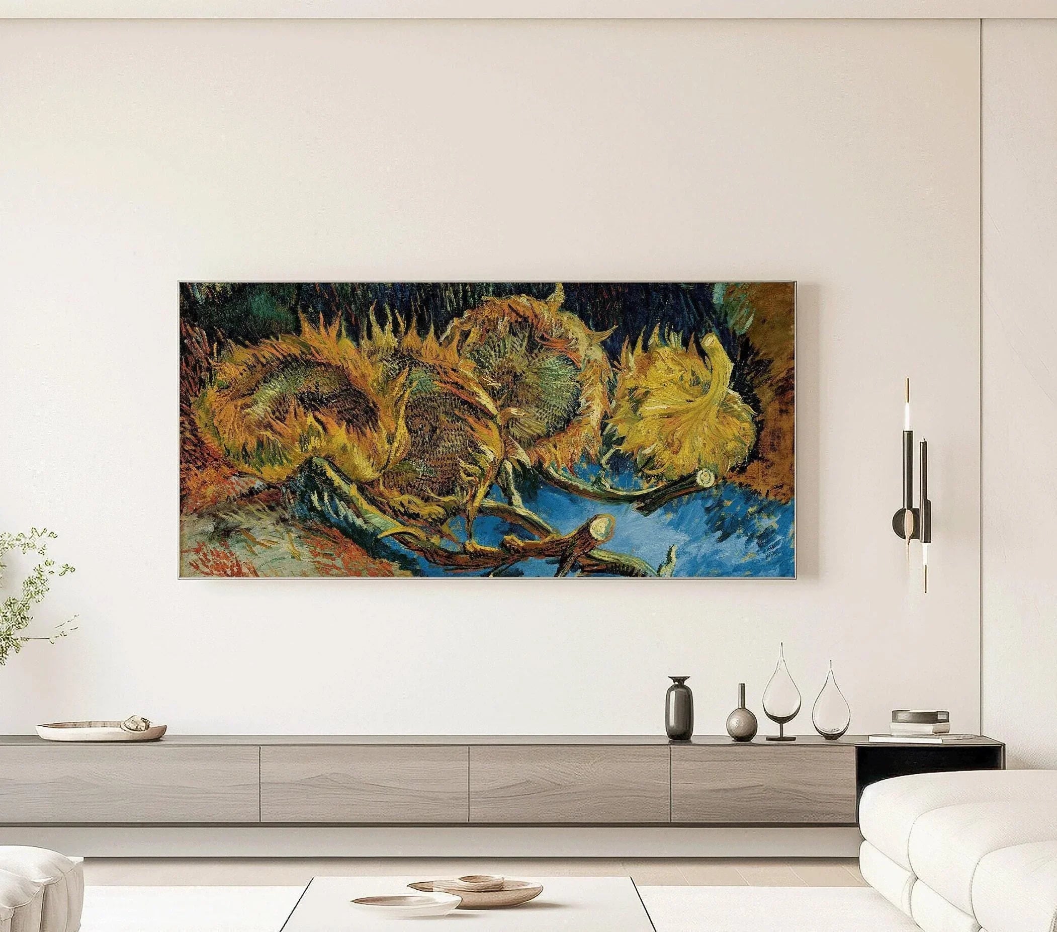 Vincent Van Gogh – Three Sunflowers Gone to Seed | Vintage Impressionist Wide Panoramic Art (available handframed or unframed) 2x1 - 9ArtPrints