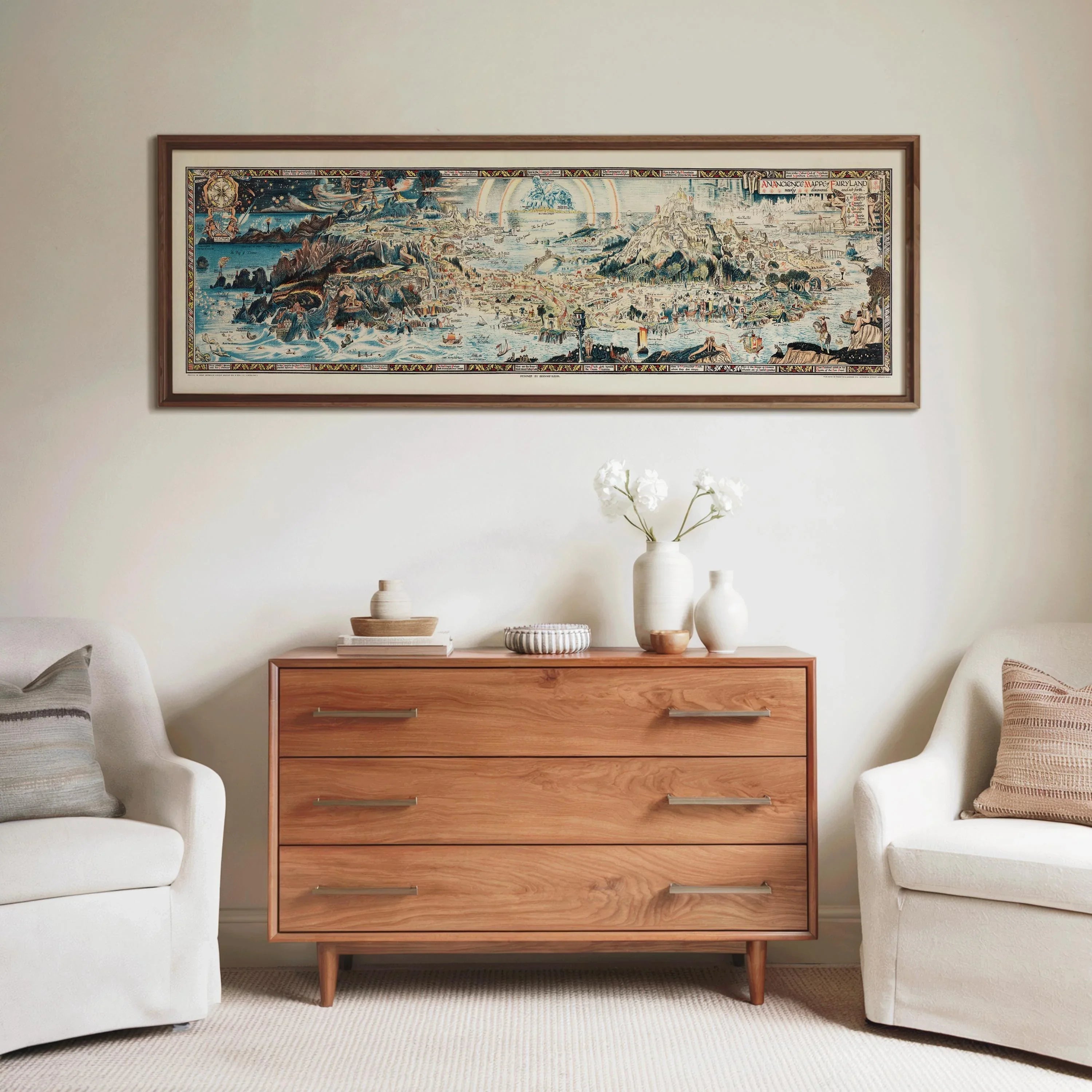 Vintage Fairytale Map Print: Detailed Fairyland Art for Kid's Room - 9ArtPrints