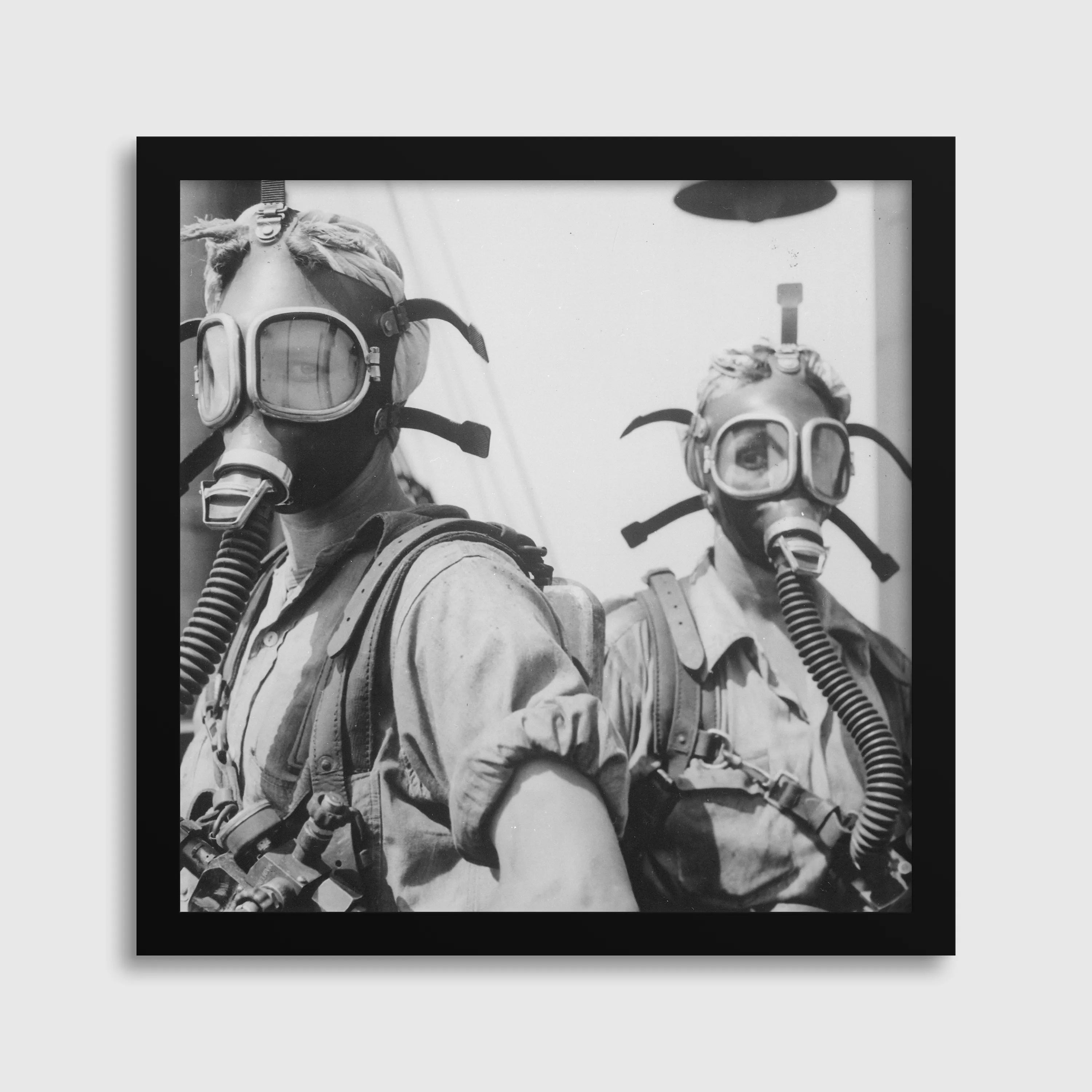 Vintage Gas Mask Ladies Photograph: Black & White Giclée Art Print - 9ArtPrints