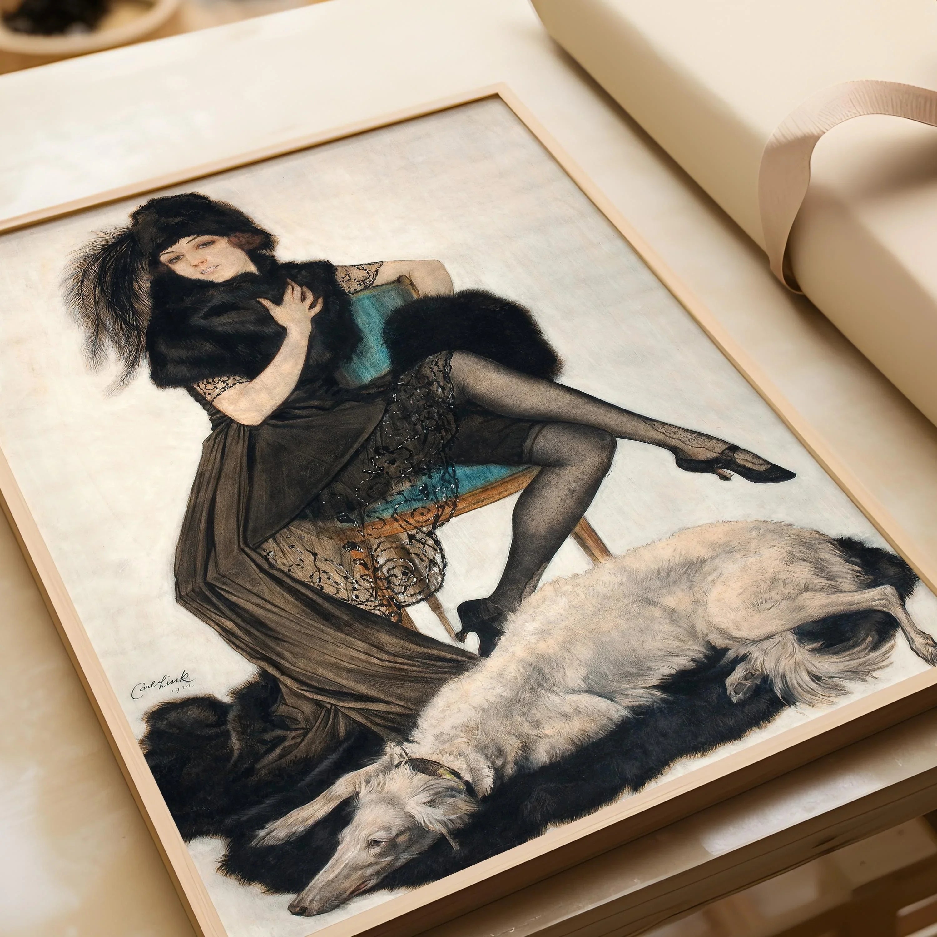 Vintage Glam: Fur, Lace, and Attitude - POSING by Carl Link | 1920's Elegance | Vintage Artwork Available handframed or unframed - 9ArtPrints