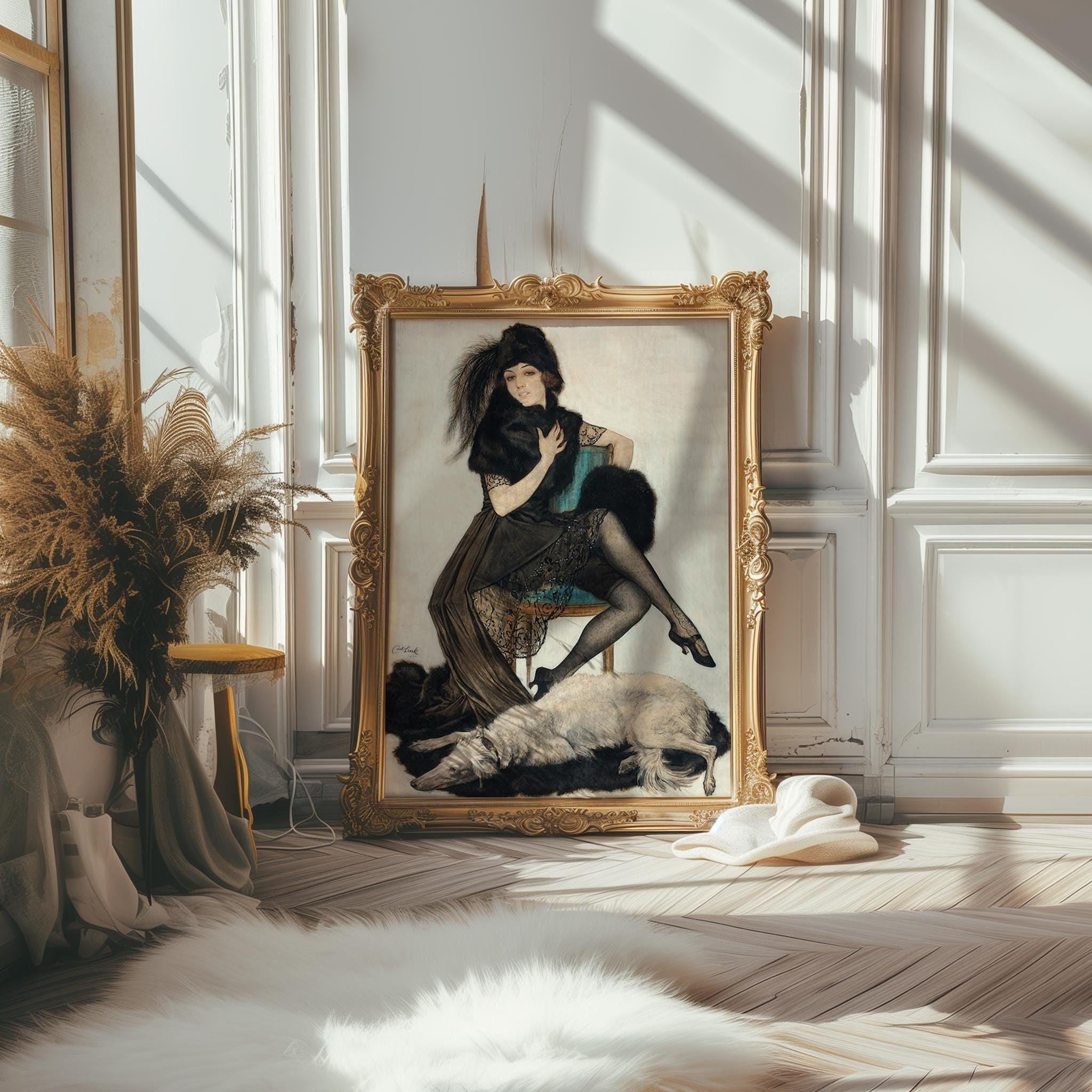 Vintage Glam: Fur, Lace, and Attitude - POSING by Carl Link | 1920's Elegance | Vintage Artwork Available handframed or unframed - 9ArtPrints