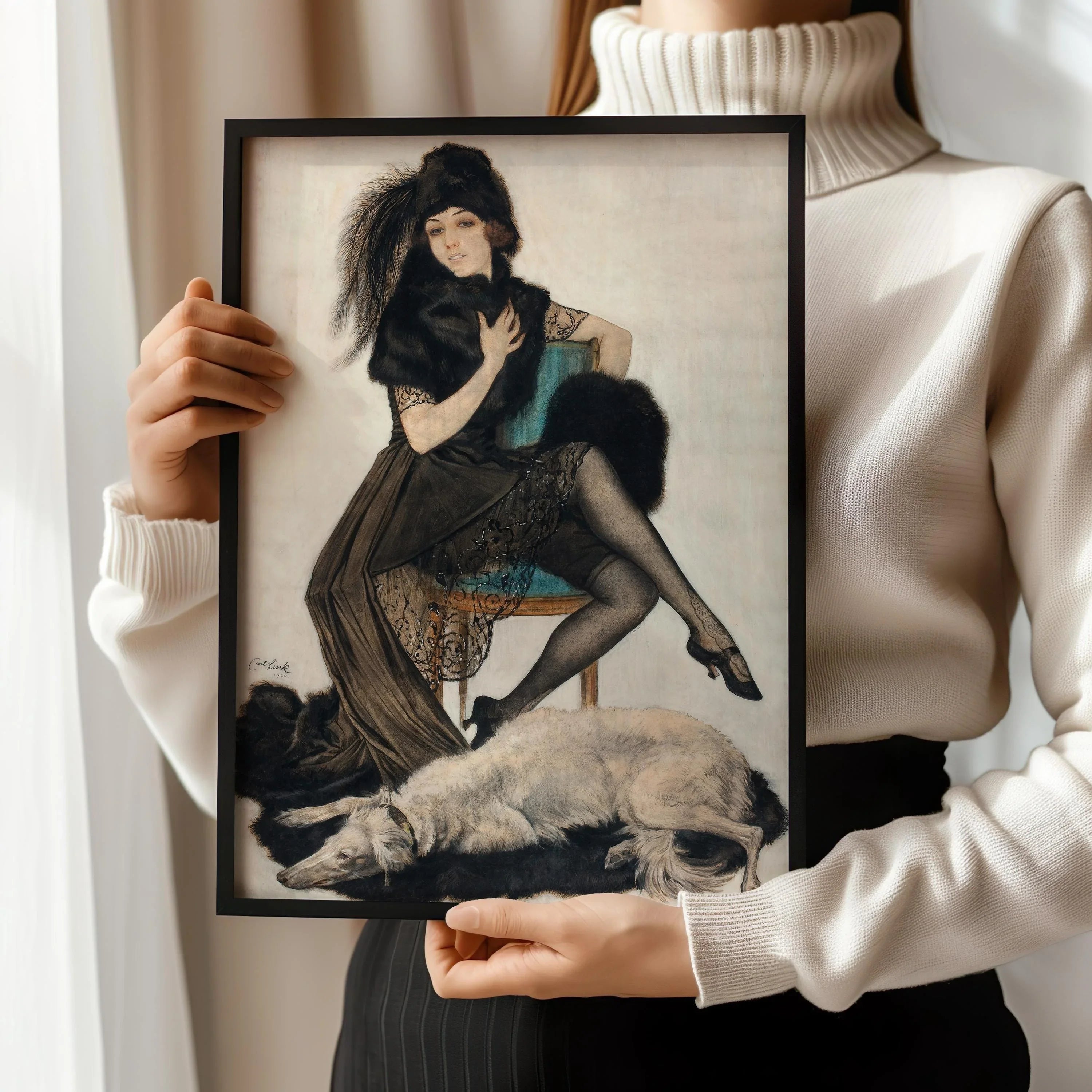Vintage Glam: Fur, Lace, and Attitude - POSING by Carl Link | 1920's Elegance | Vintage Artwork Available handframed or unframed - 9ArtPrints