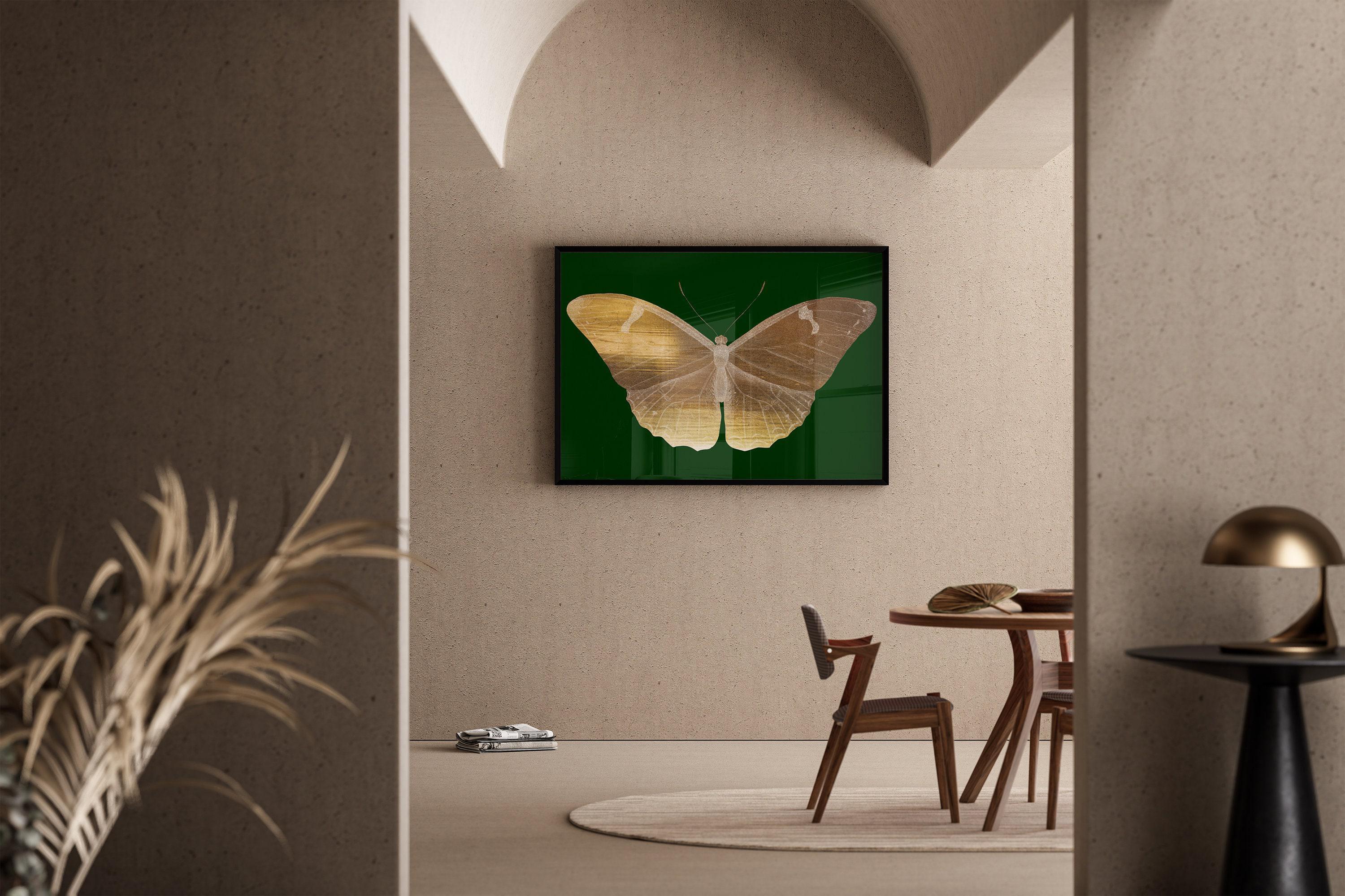 Vintage Gold Butterfly | Emerald Green Dark Academia Style Art Print (available handframed or unframed) - 9ArtPrints