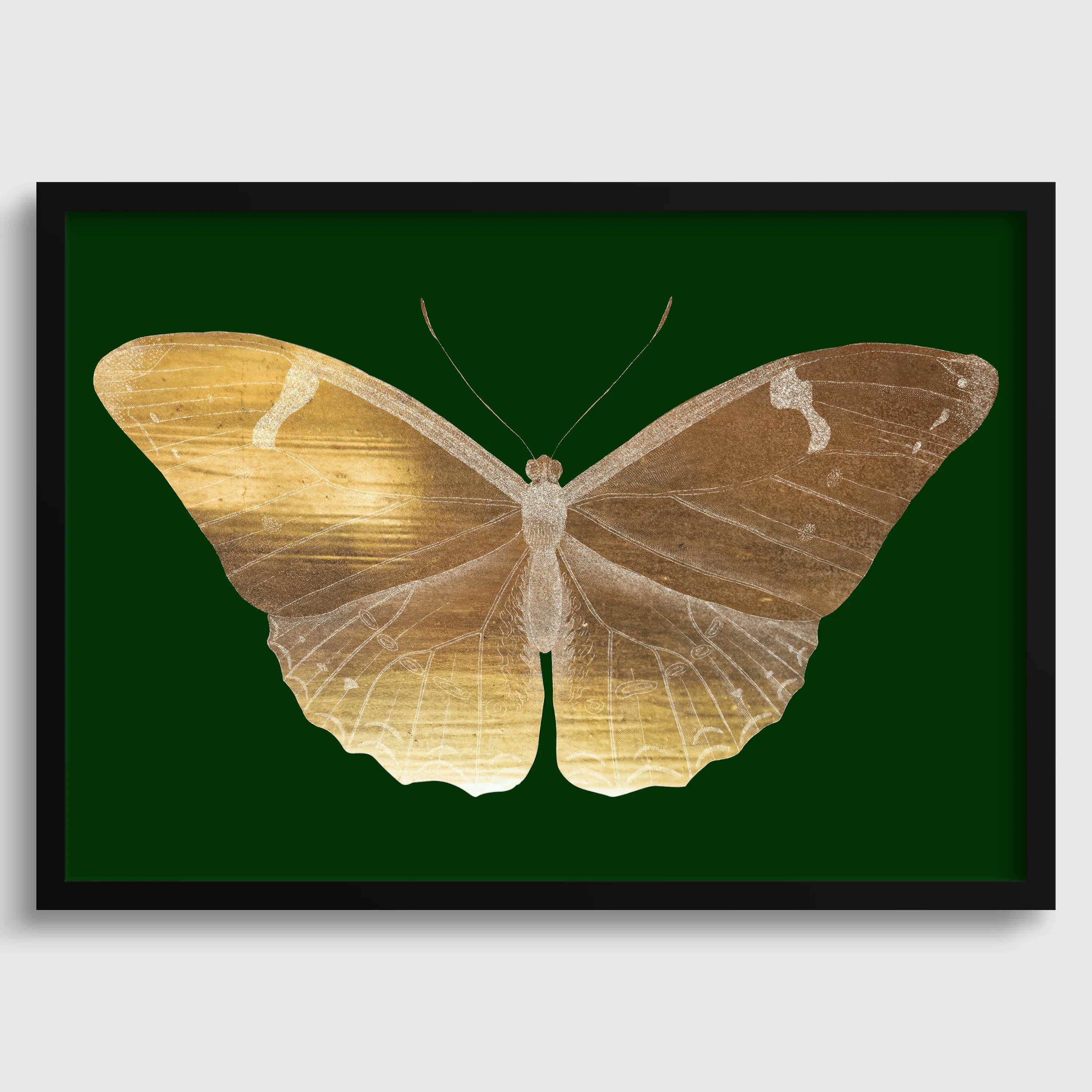 Vintage Gold Butterfly | Emerald Green Dark Academia Style Art Print (available handframed or unframed) - 9ArtPrints