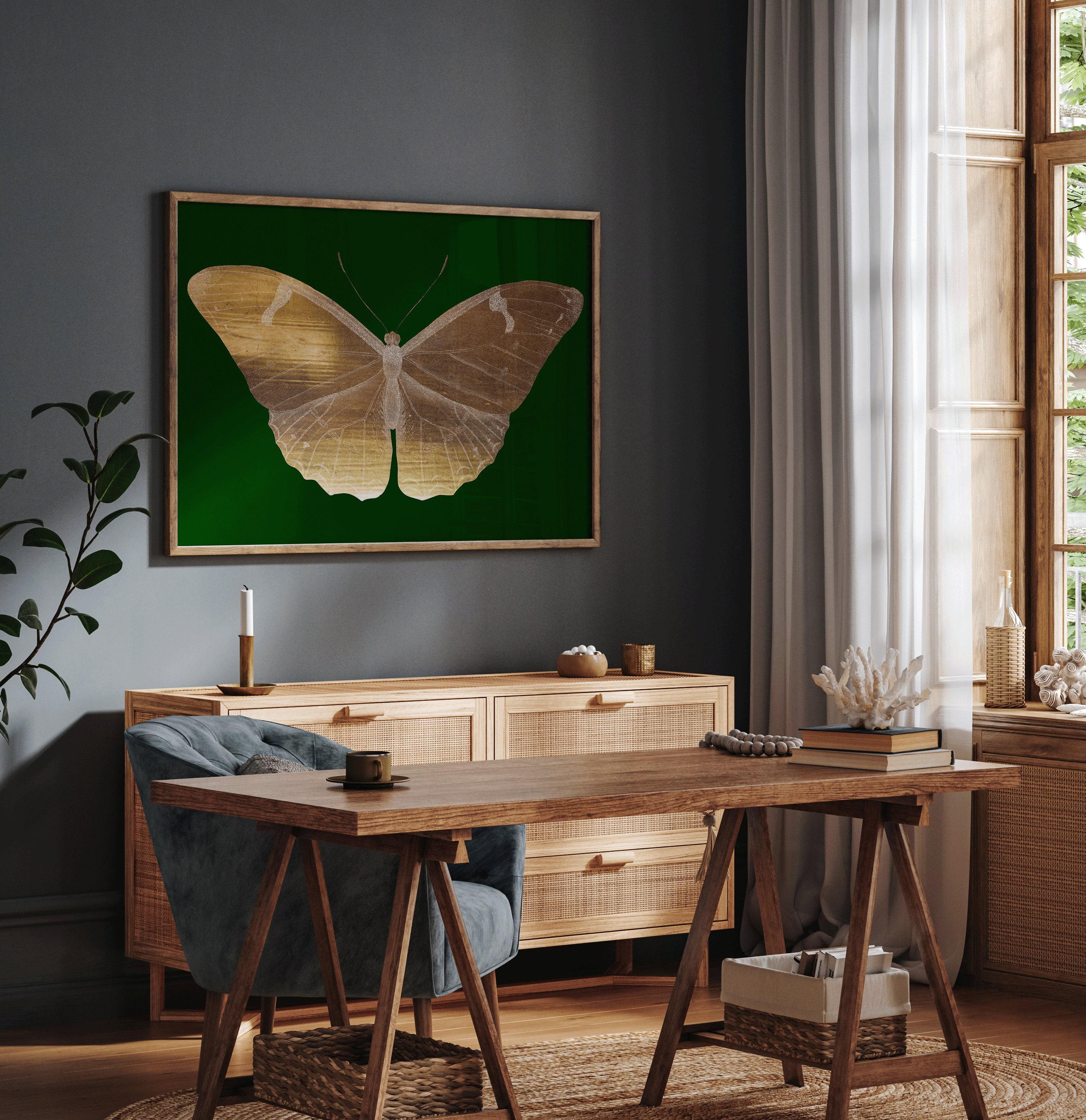 Vintage Gold Butterfly | Emerald Green Dark Academia Style Art Print (available handframed or unframed) - 9ArtPrints
