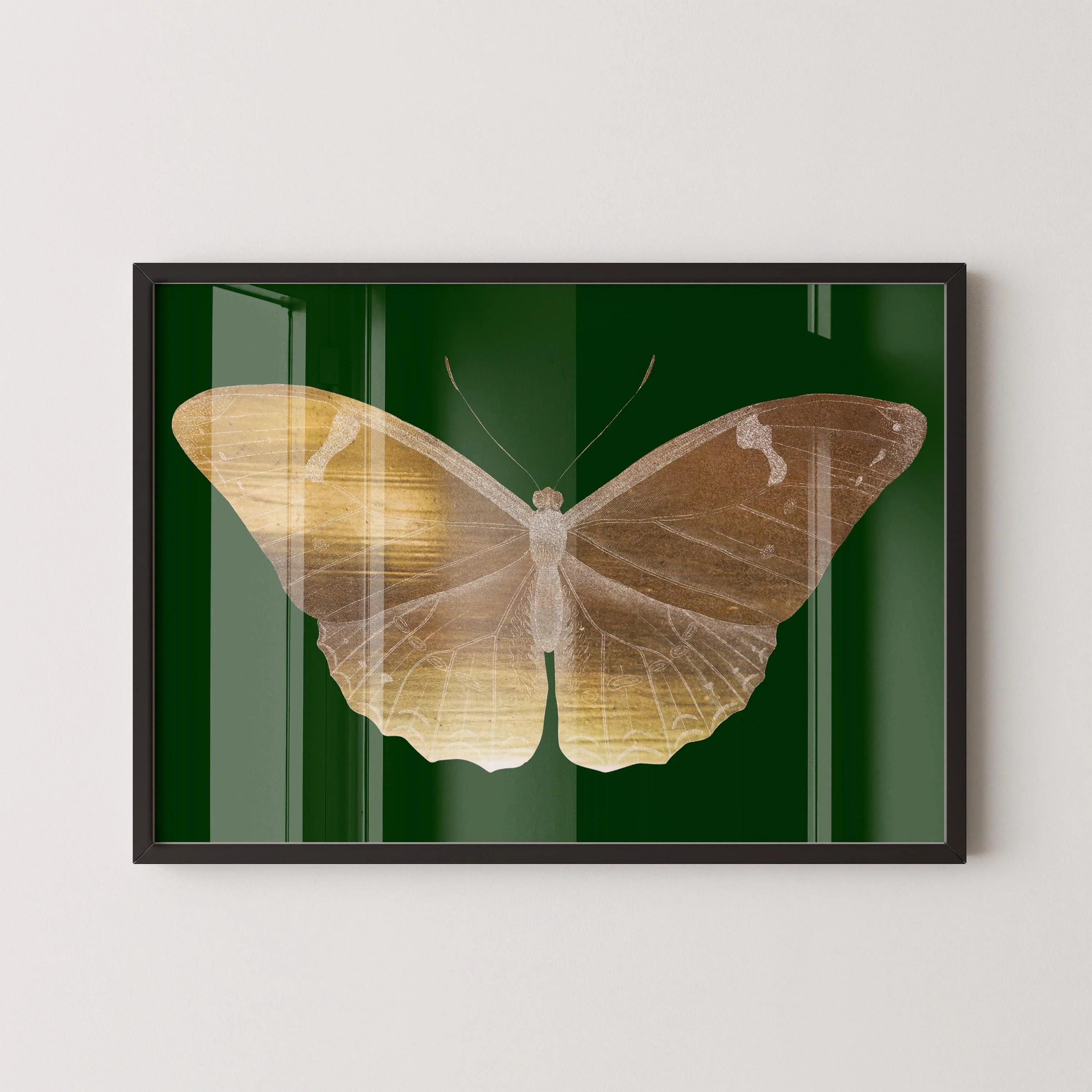Vintage Gold Butterfly | Emerald Green Dark Academia Style Art Print