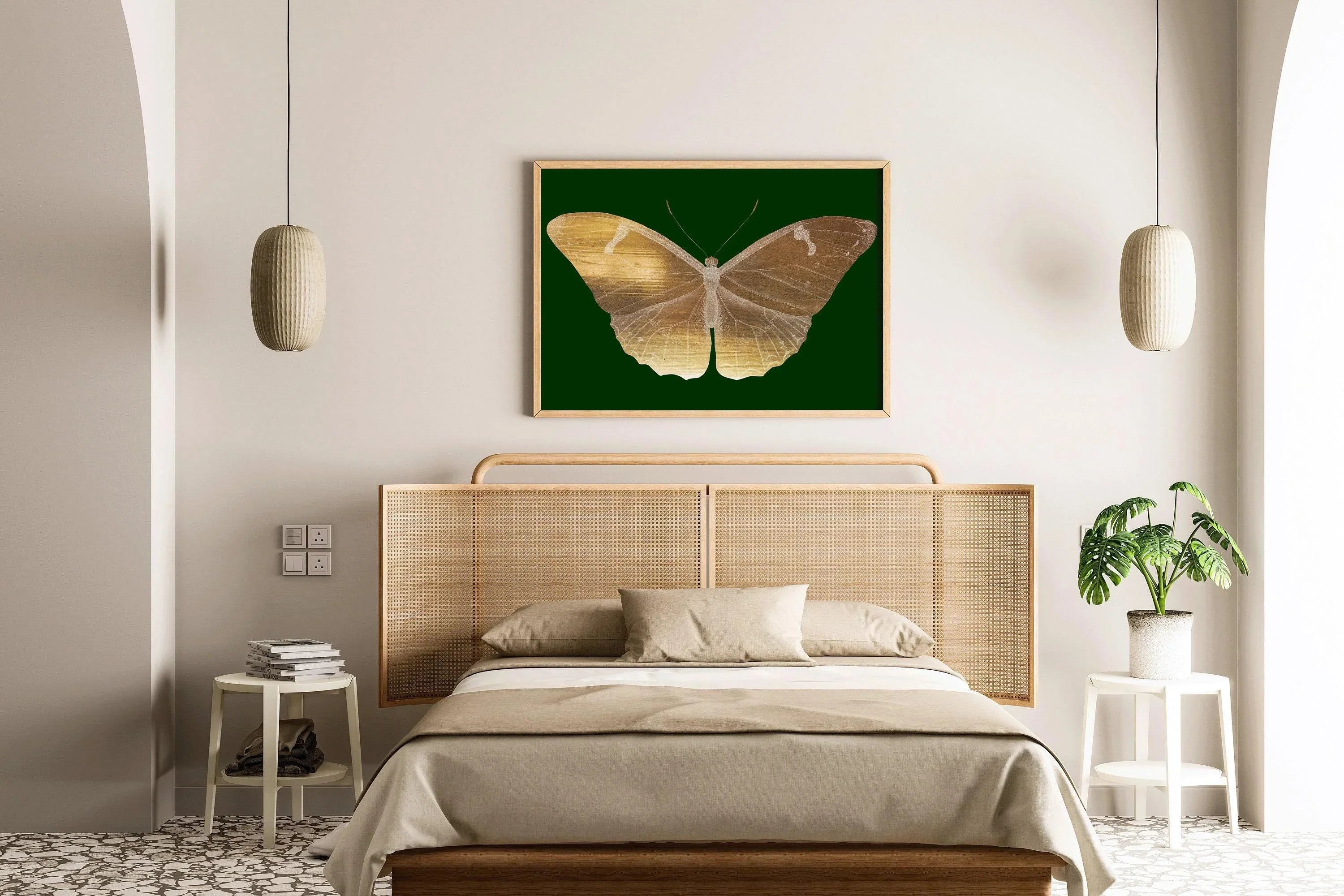 Vintage Gold Butterfly | Emerald Green Dark Academia Style Art Print