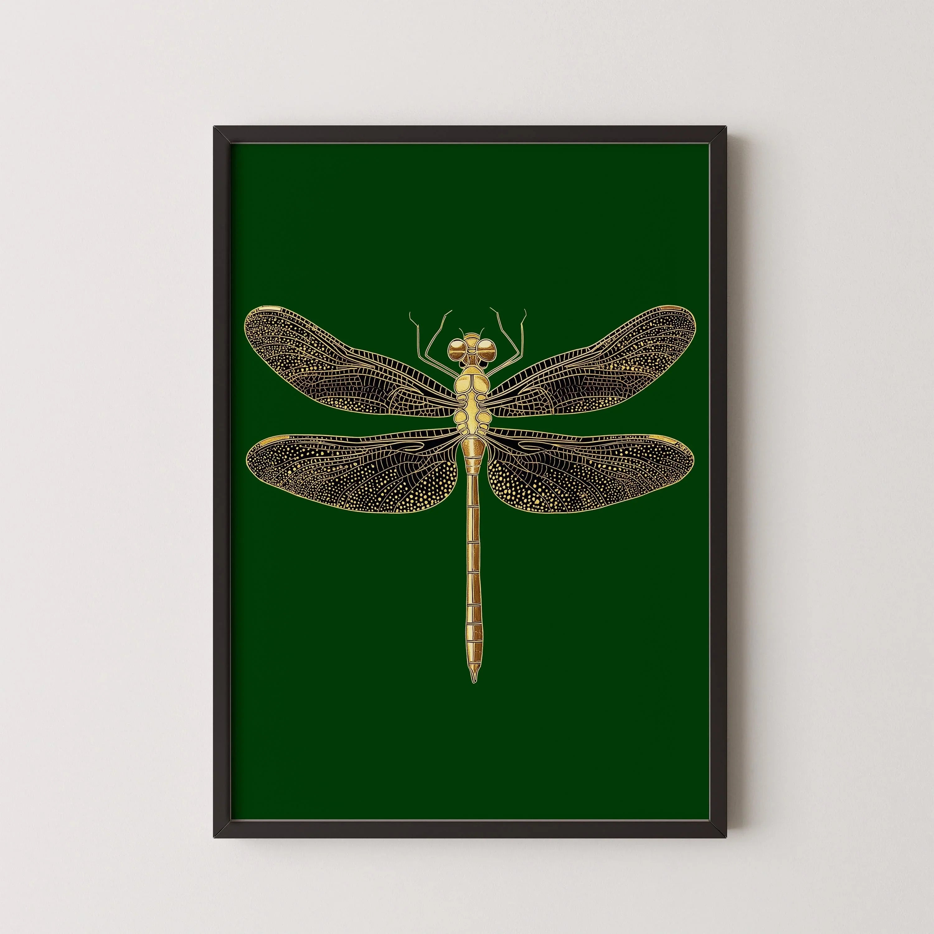 Vintage Gold Dragonfly (Partial AI) | Emerald Green Dark Academia Style Art Print