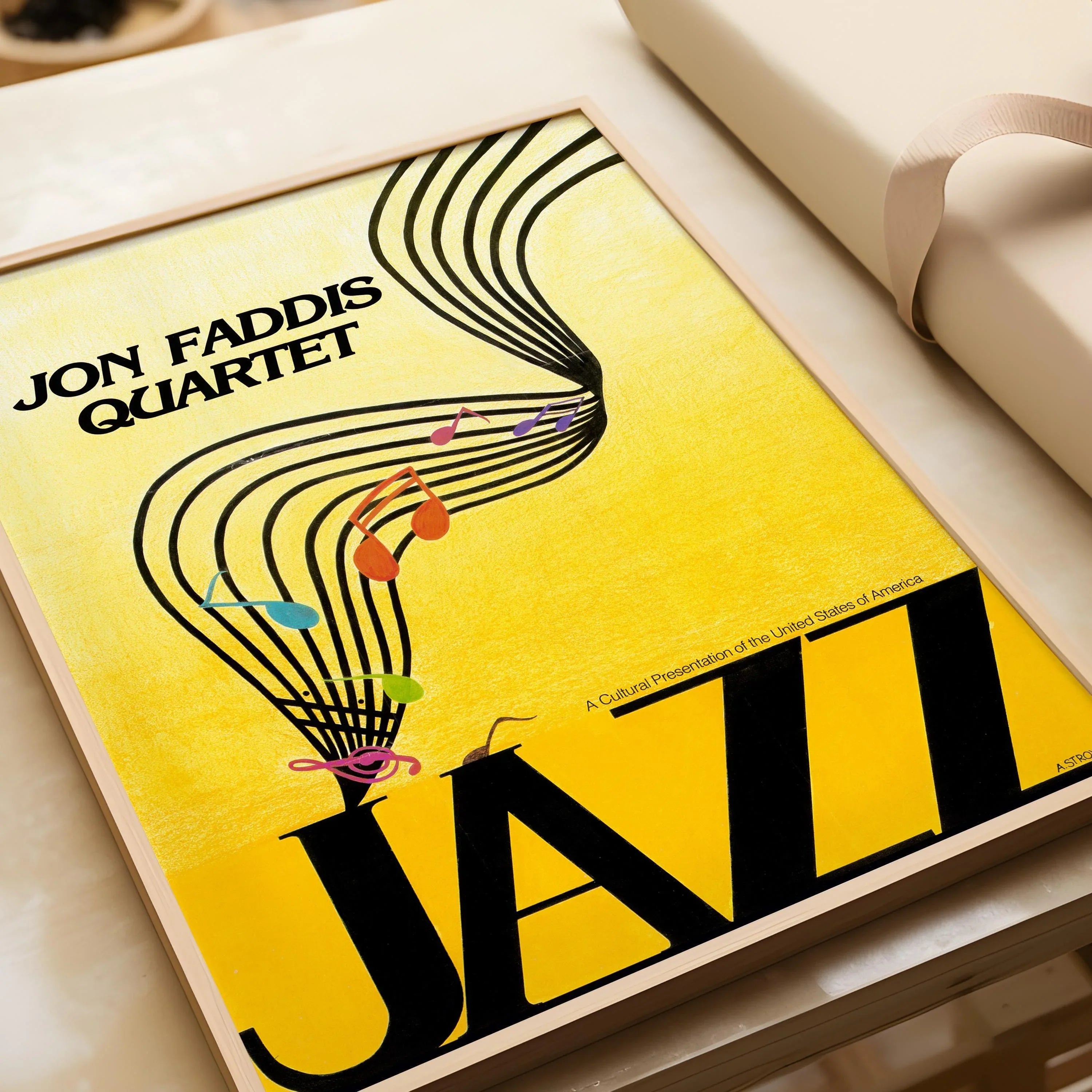 Vintage Music Poster - Jazz (USIA/Jon Faddis Quarter) | Striking Yellow | Available handframed or unframed - 9ArtPrints