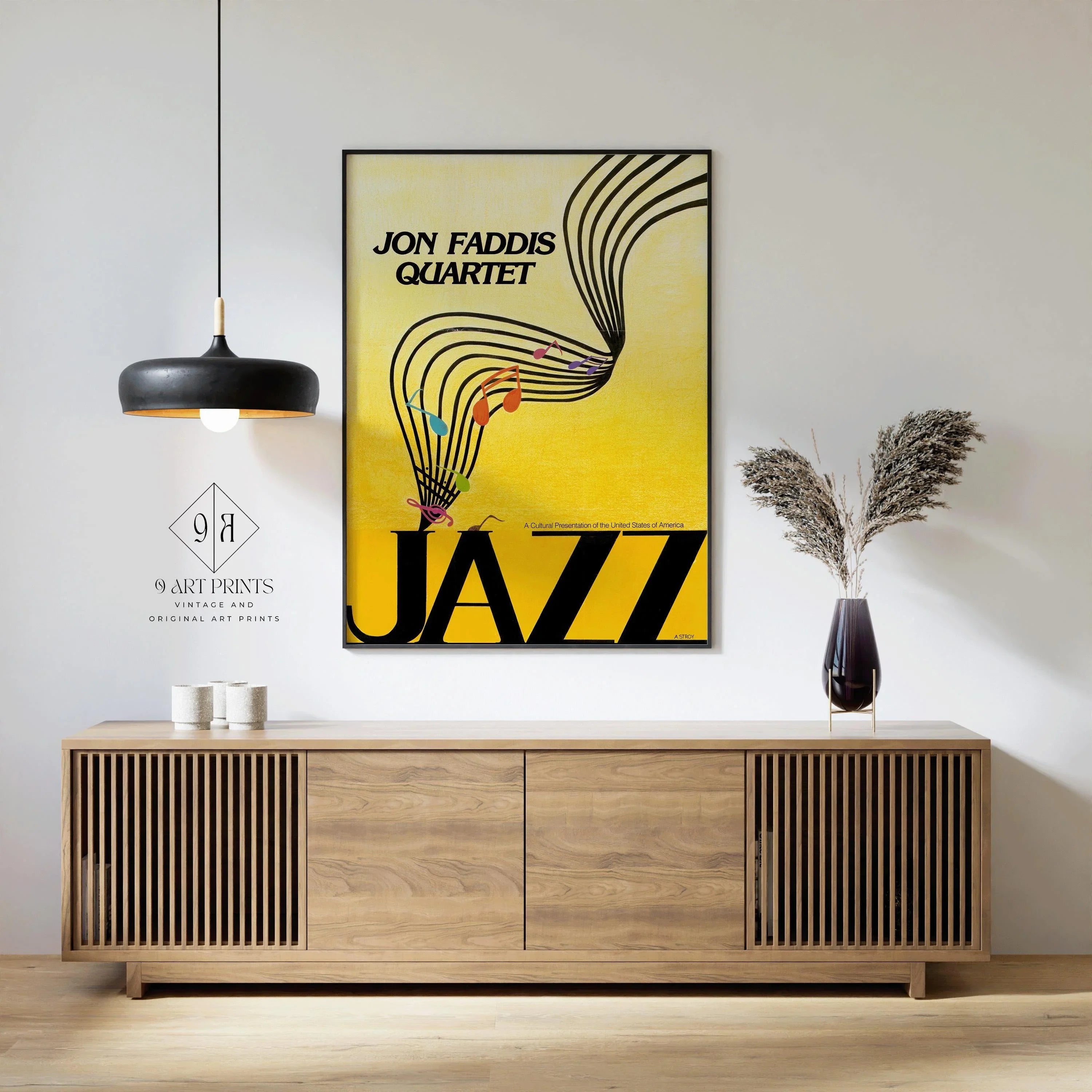 Vintage Music Poster - Jazz (USIA/Jon Faddis Quarter) | Striking Yellow | Available handframed or unframed - 9ArtPrints
