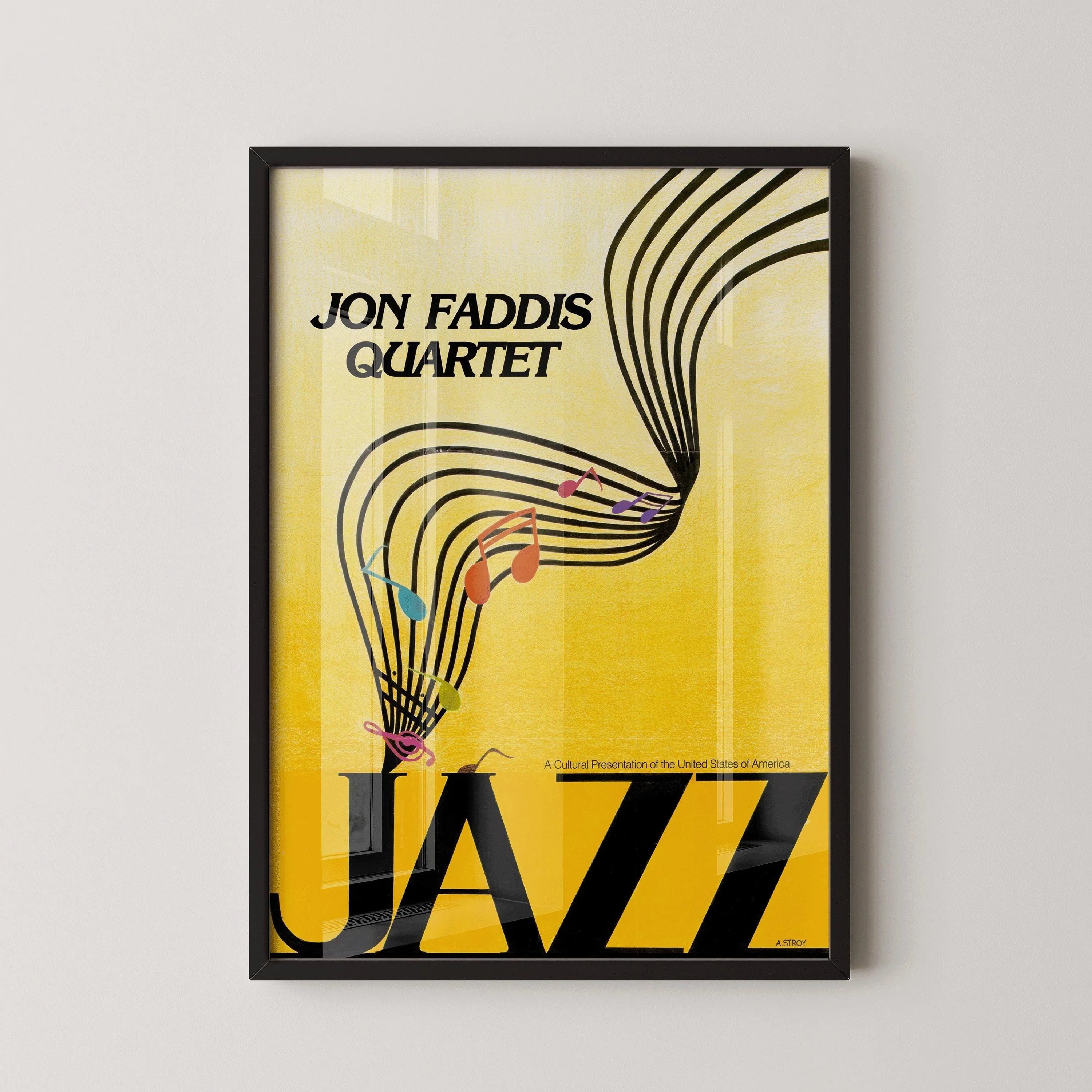 Vintage Music Poster - Jazz (USIA/Jon Faddis Quarter) | Striking Yellow | Available handframed or unframed - 9ArtPrints