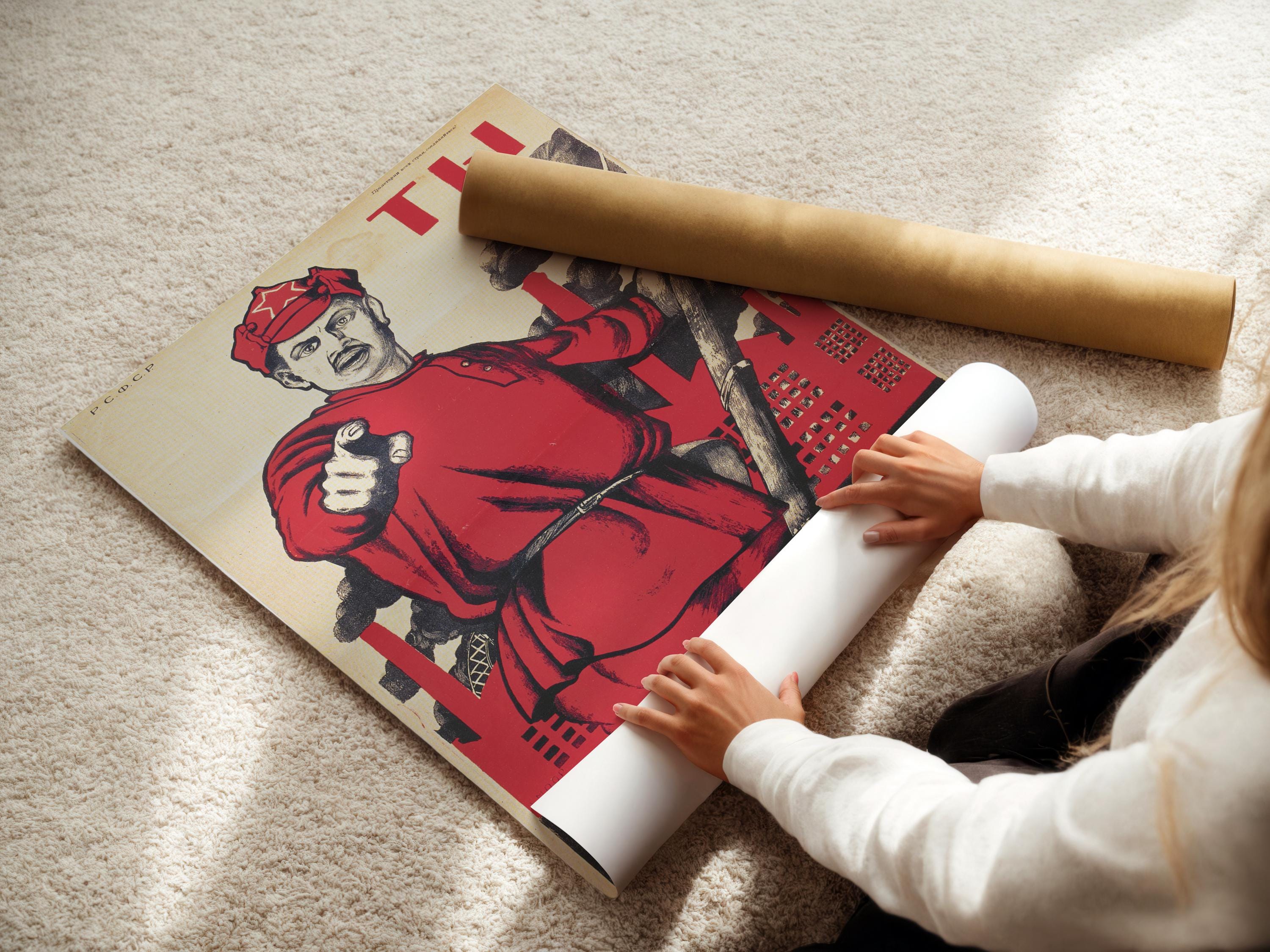 Volunteer – Striking Red Soviet Propaganda Poster | Vintage Communist Revolution Print (available framed) - 9ArtPrints