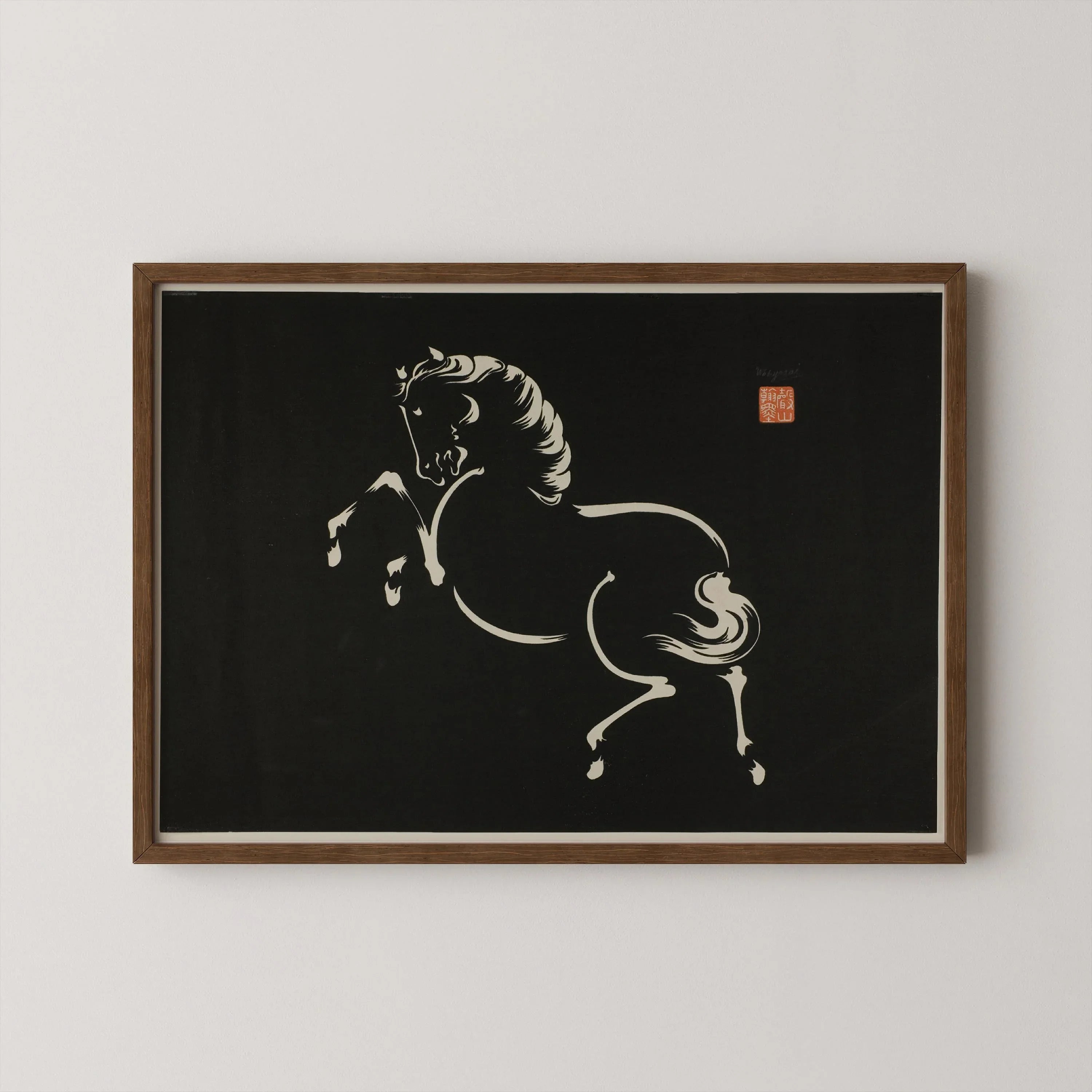 Wakyosai - Rearing Horse | PRINT | A Stunning Vintage Japanese Horse Artwork in Black