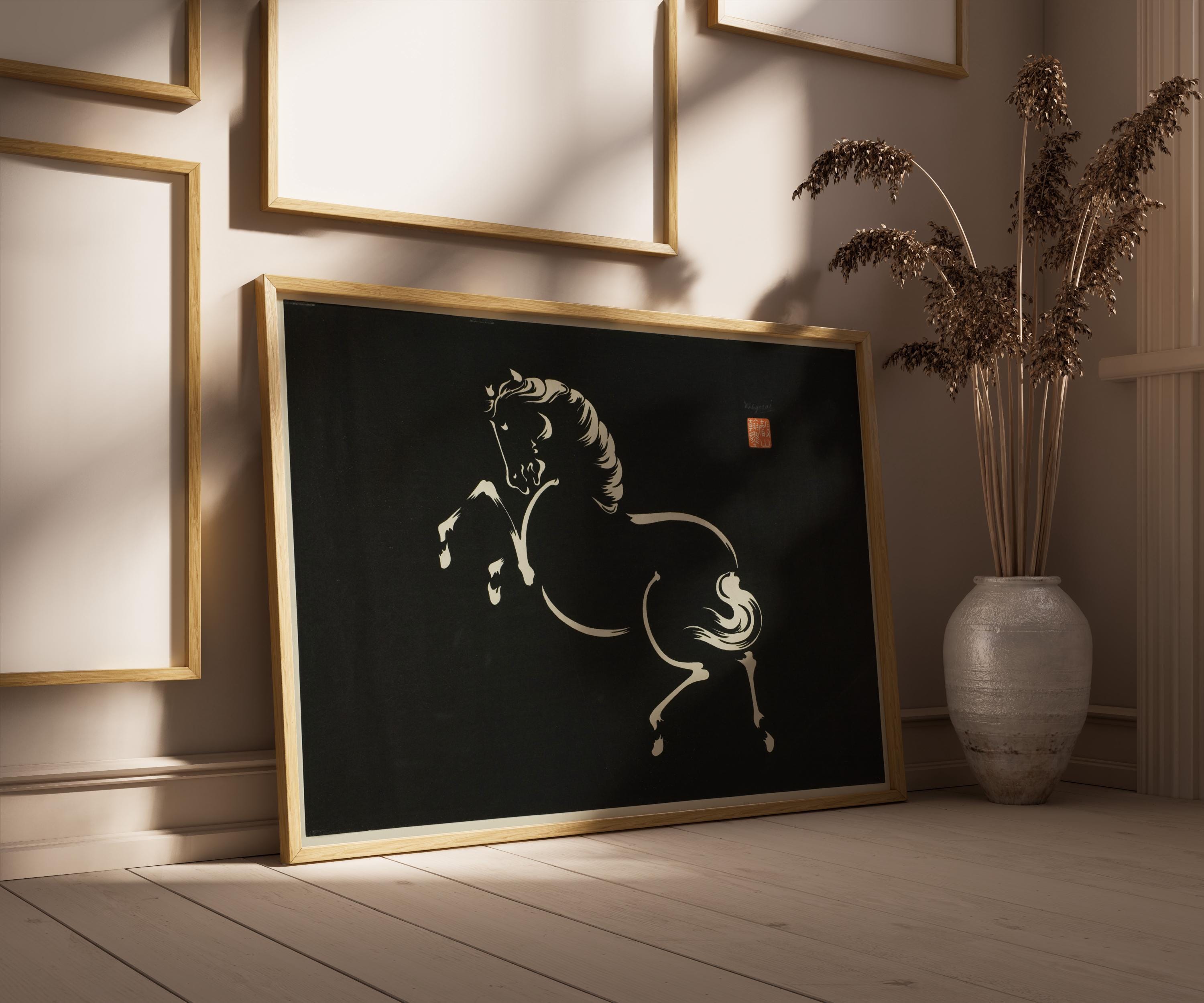 Wakyosai - Rearing Horse | PRINT | A Stunning Vintage Japanese Horse Artwork in Black