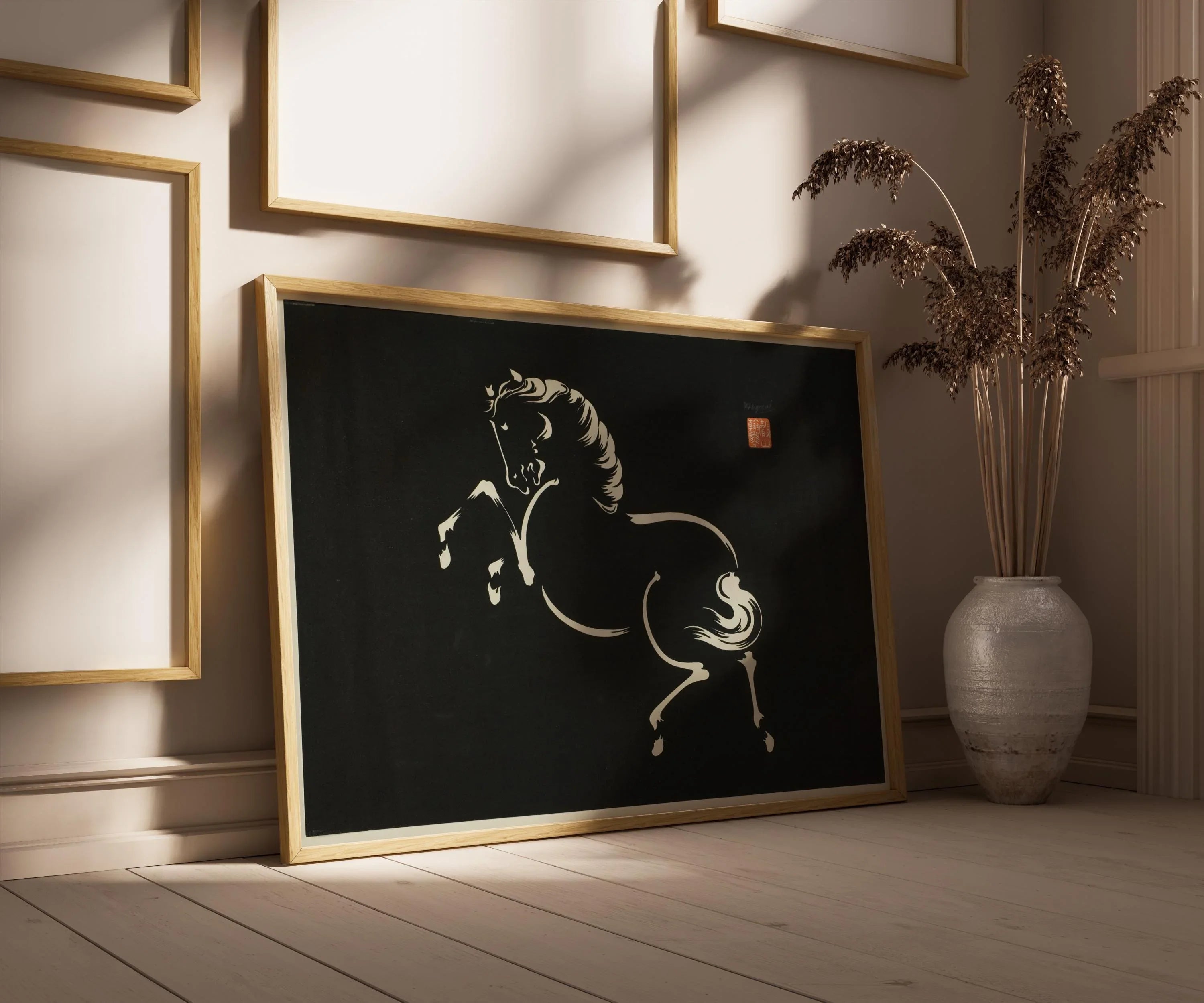 Wakyosai - Rearing Horse | PRINT | A Stunning Vintage Japanese Horse Artwork in Black