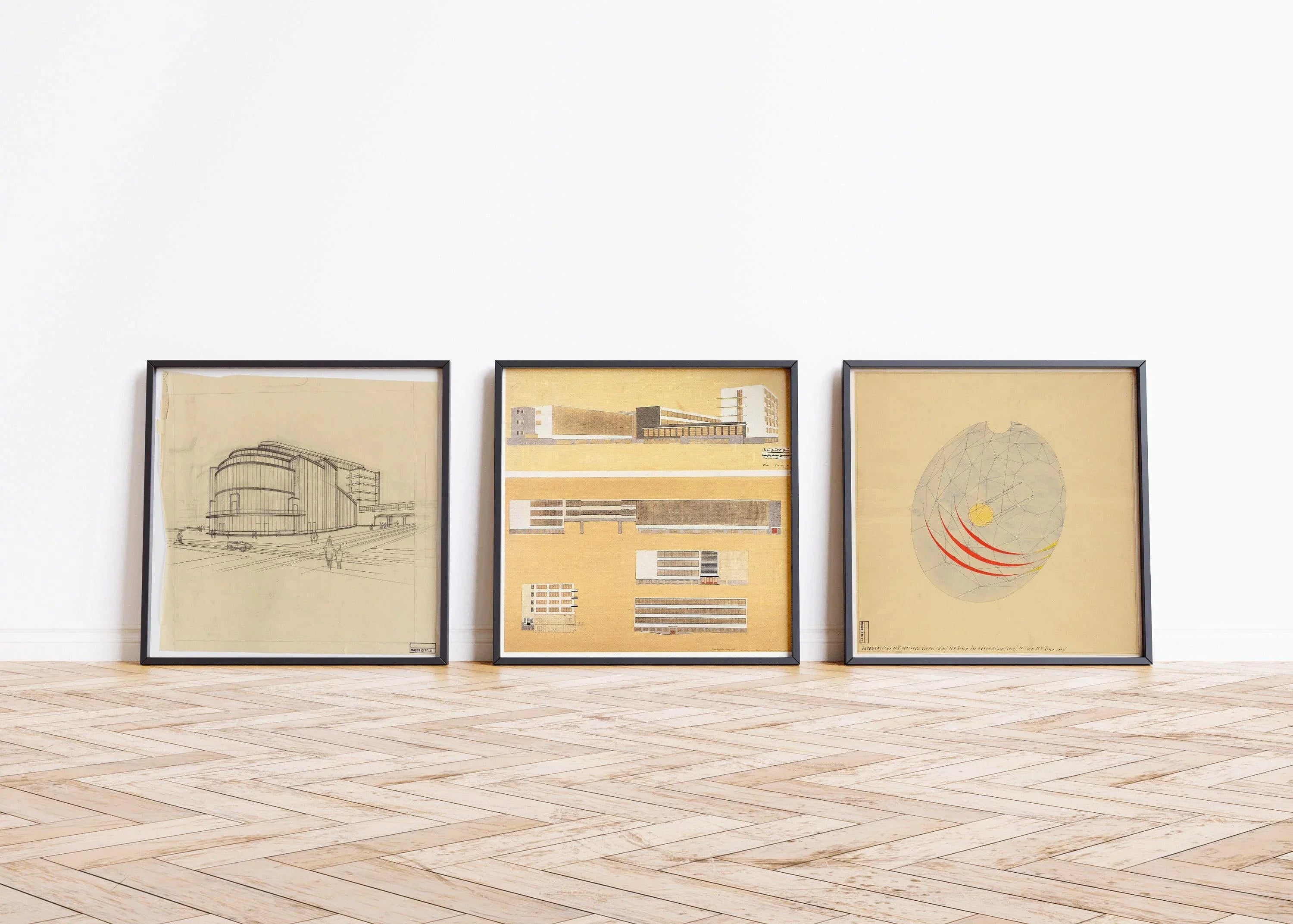 Walter Gropius STATEMENT TRIO| Vintage Bauhaus Building Sketch Posters | available framed 1x1 - 9ArtPrints