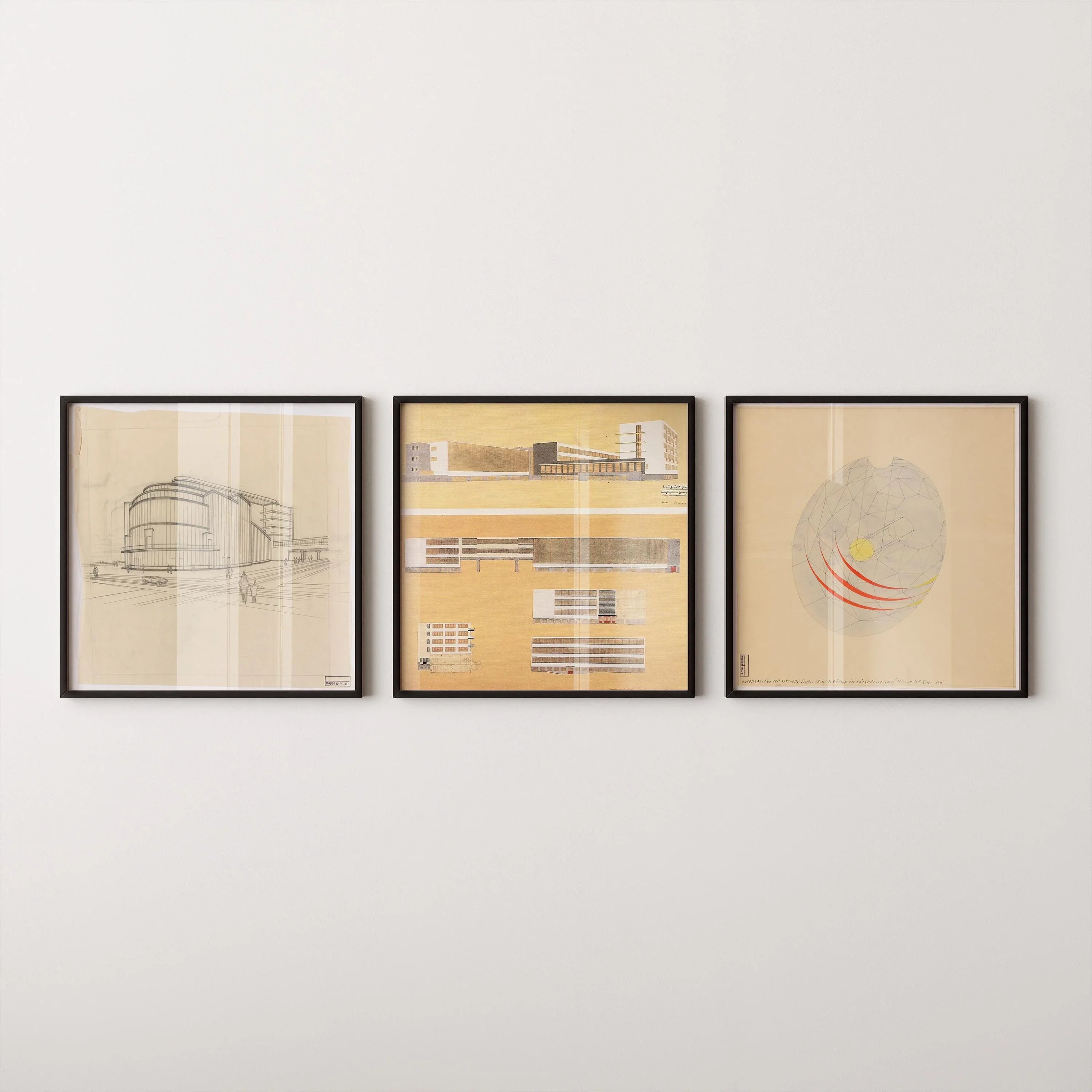 Walter Gropius STATEMENT TRIO| Vintage Bauhaus Building Sketch Posters | available framed 1x1 - 9ArtPrints