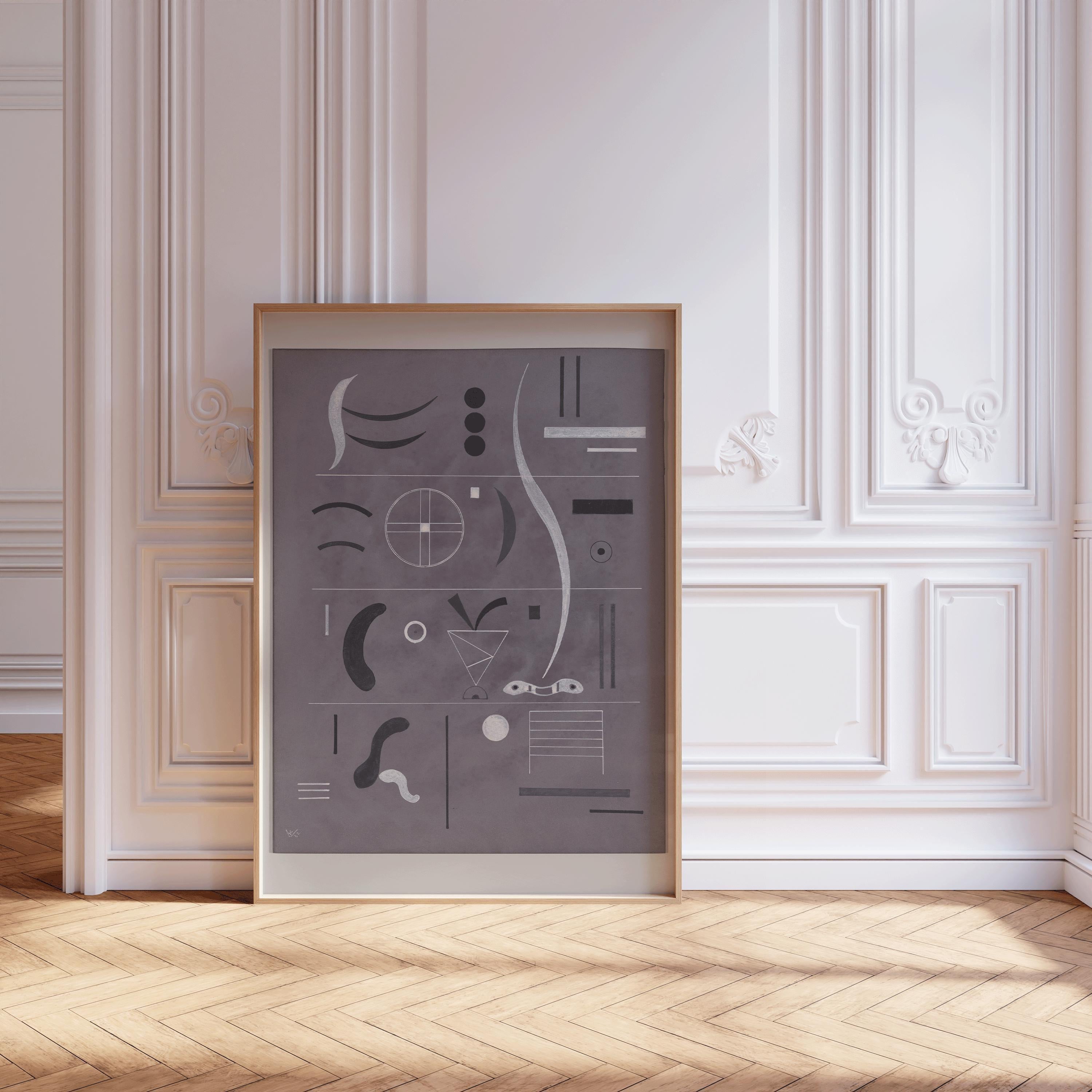 Wassily Kandinsky at Bauhaus - Four Parts PRINT | Mid - Century Modern Art Print in Grey and Black