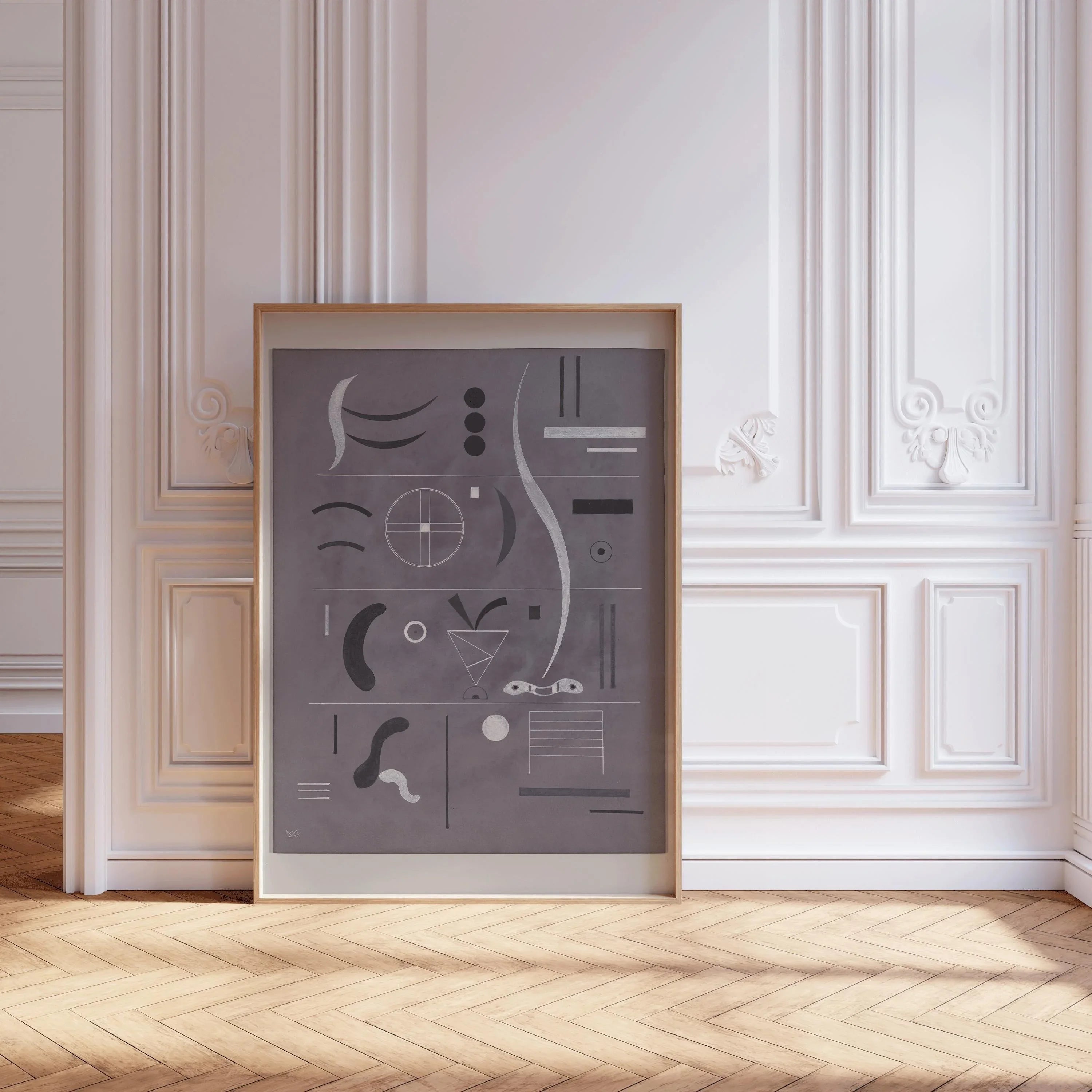 Wassily Kandinsky at Bauhaus - Four Parts PRINT | Mid - Century Modern Art Print in Grey and Black