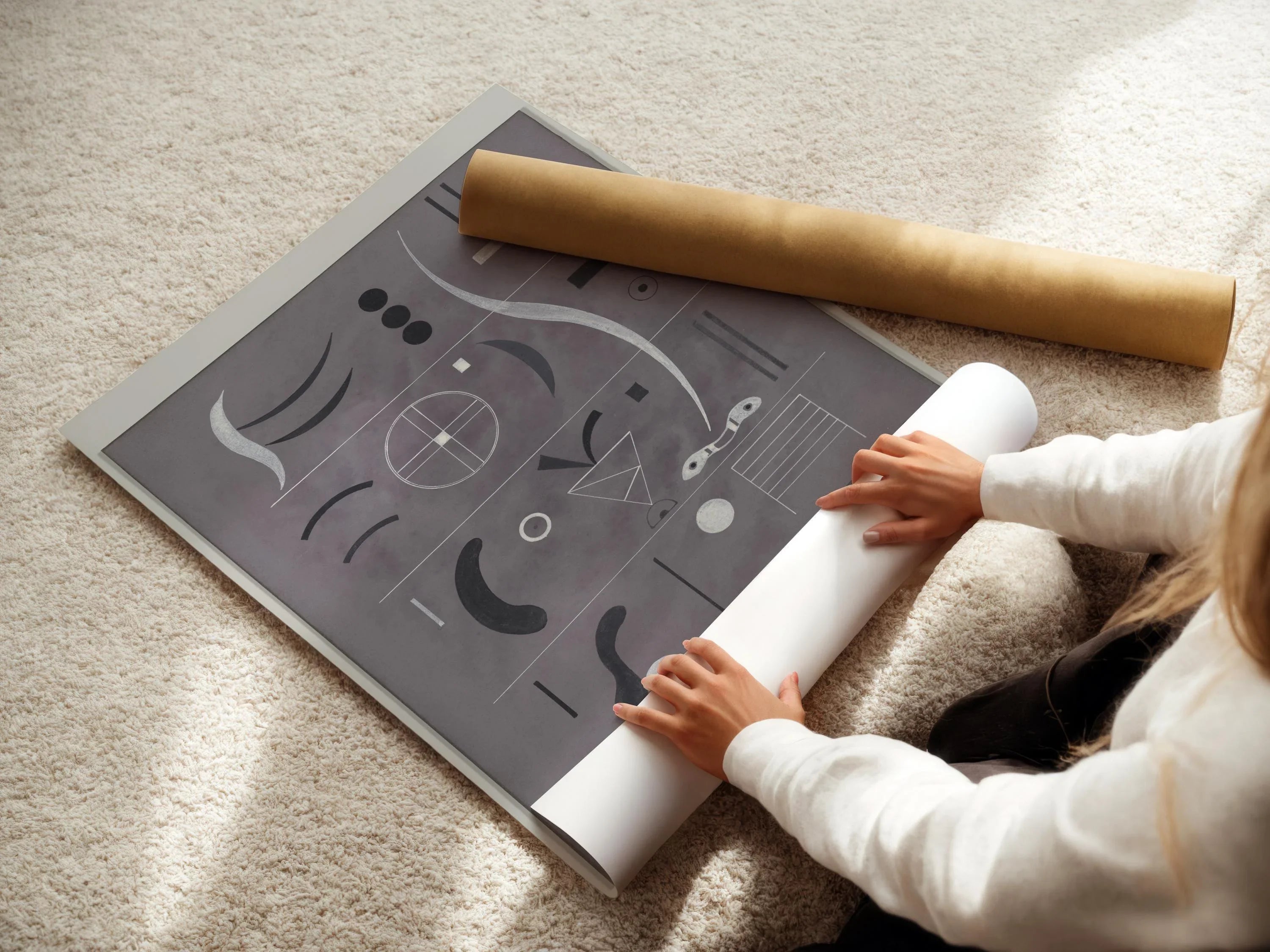 Wassily Kandinsky at Bauhaus - Four Parts PRINT | Mid - Century Modern Art Print in Grey and Black