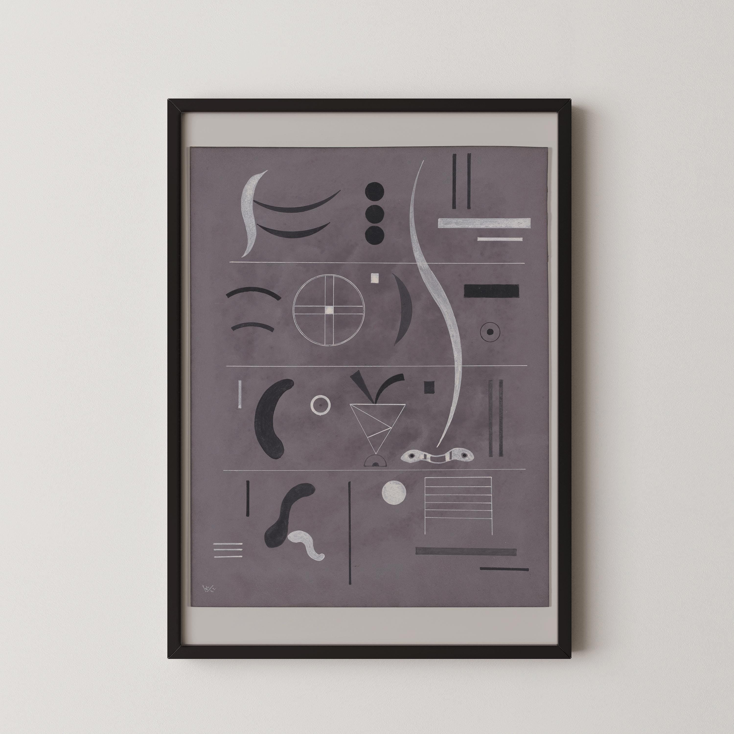 Wassily Kandinsky at Bauhaus - Four Parts PRINT | Mid - Century Modern Art Print in Grey and Black