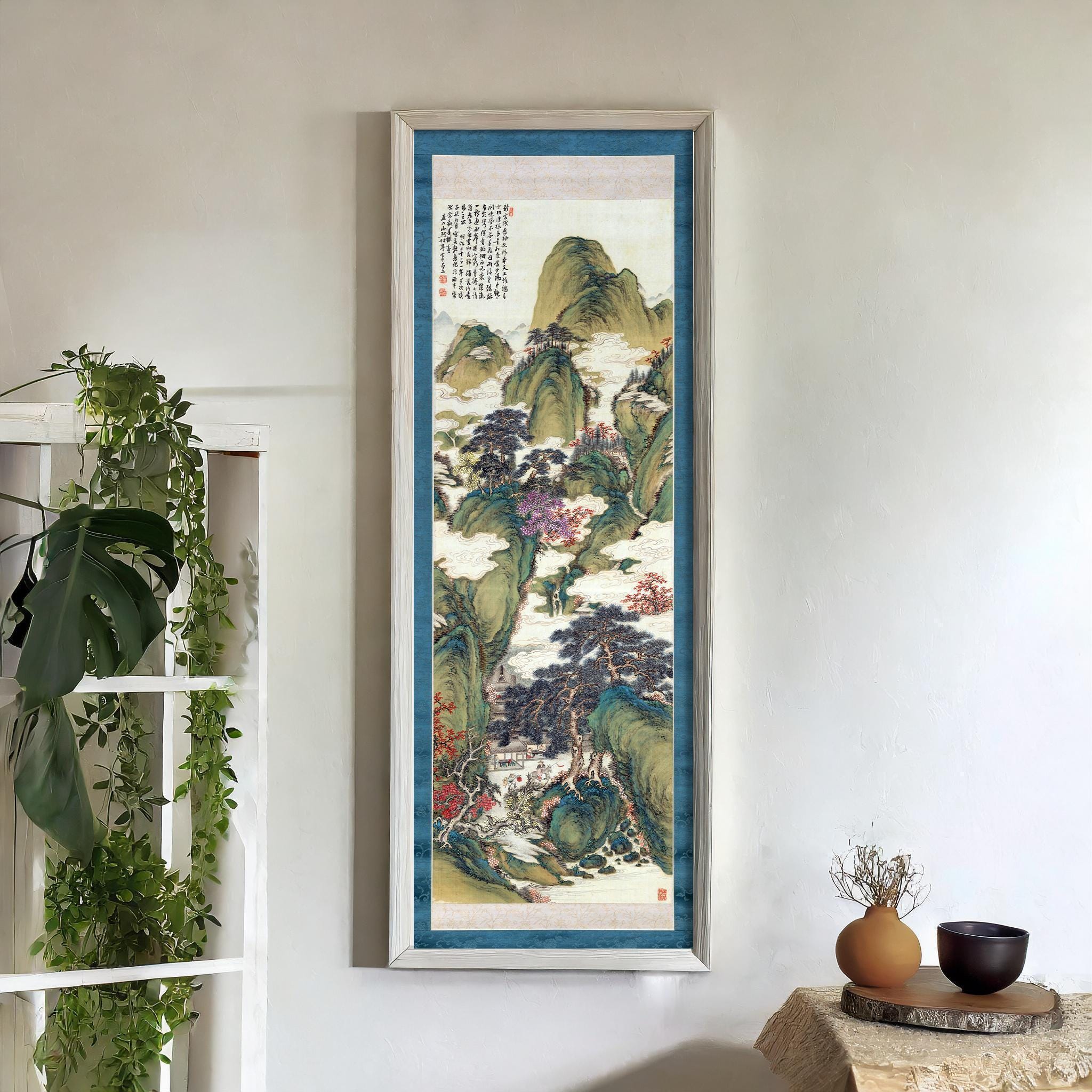 White Clouds and Crimson Trees - Tomonoura Chikonyu | PRINT | Stunning Vintage Japanese Tall Artwork (available framed) 3x1 - 9ArtPrints
