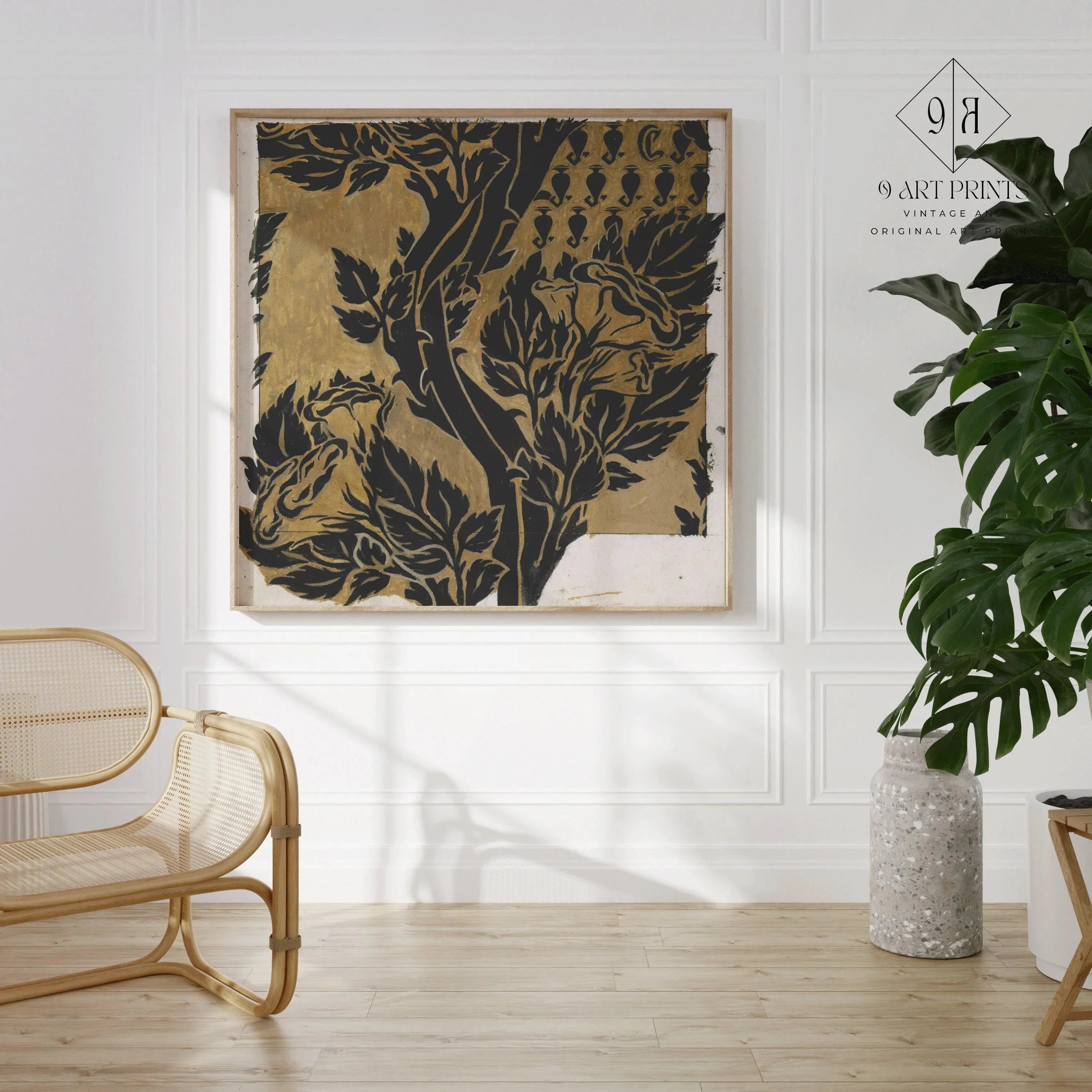 William Morris - Black on Gold PRINT | Our Most Striking and Gorgeous Vintage Botanical Pattern (available handframed) 1x1 - 9ArtPrints