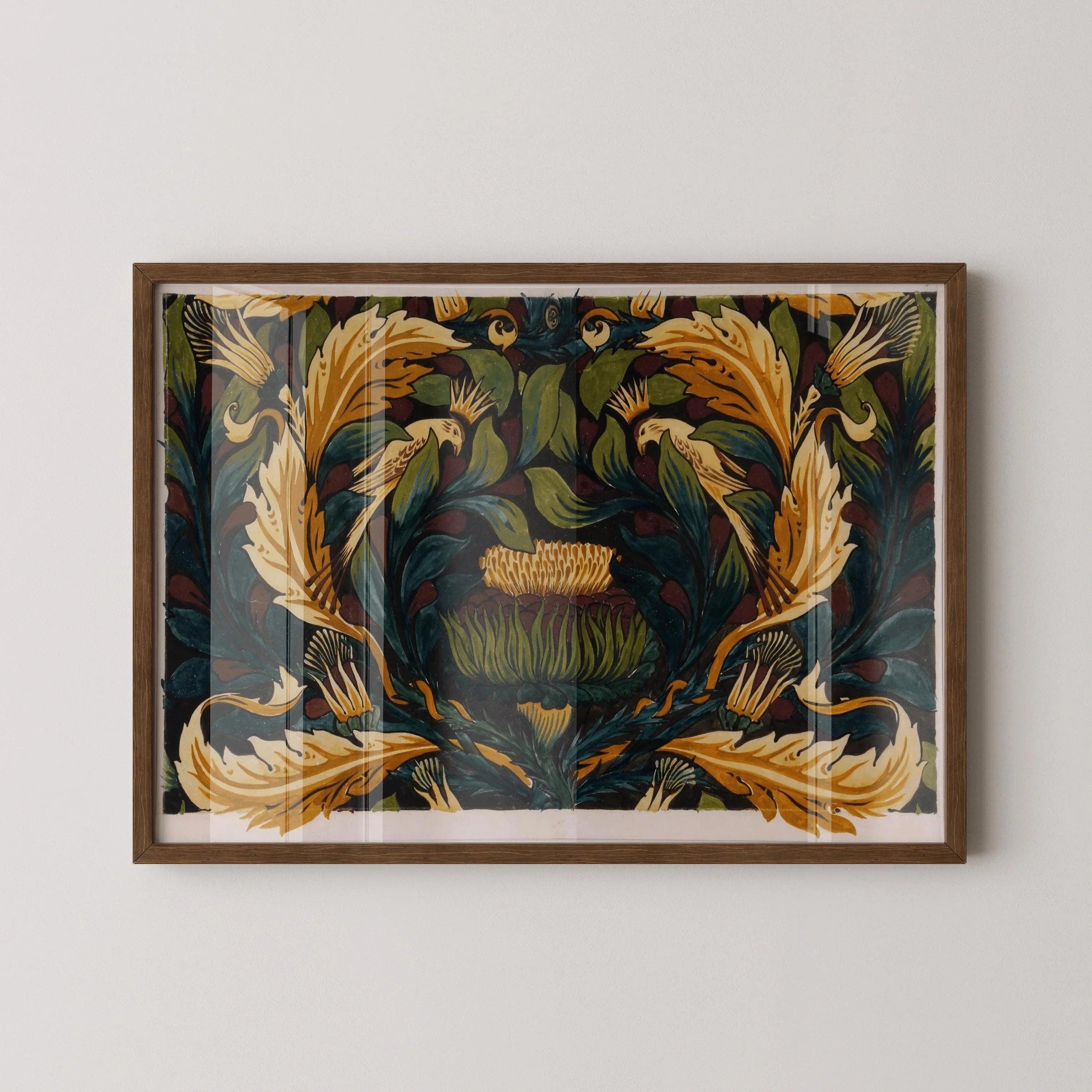 William Morris - Crowned Bird with Artichokes PRINT | A Magnificent Vintage Botanical Artwork