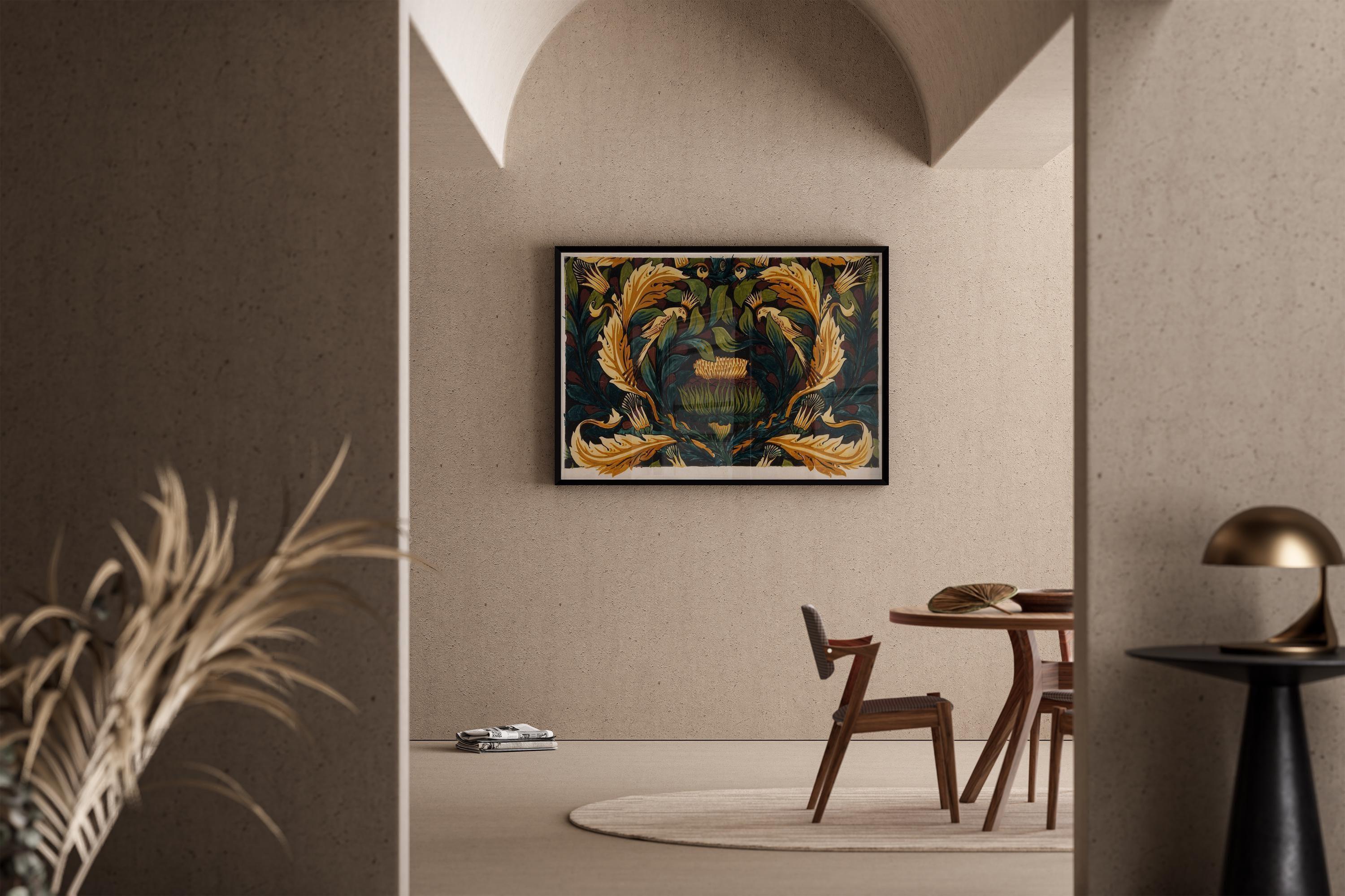 William Morris - Crowned Bird with Artichokes PRINT | A Magnificent Vintage Botanical Artwork