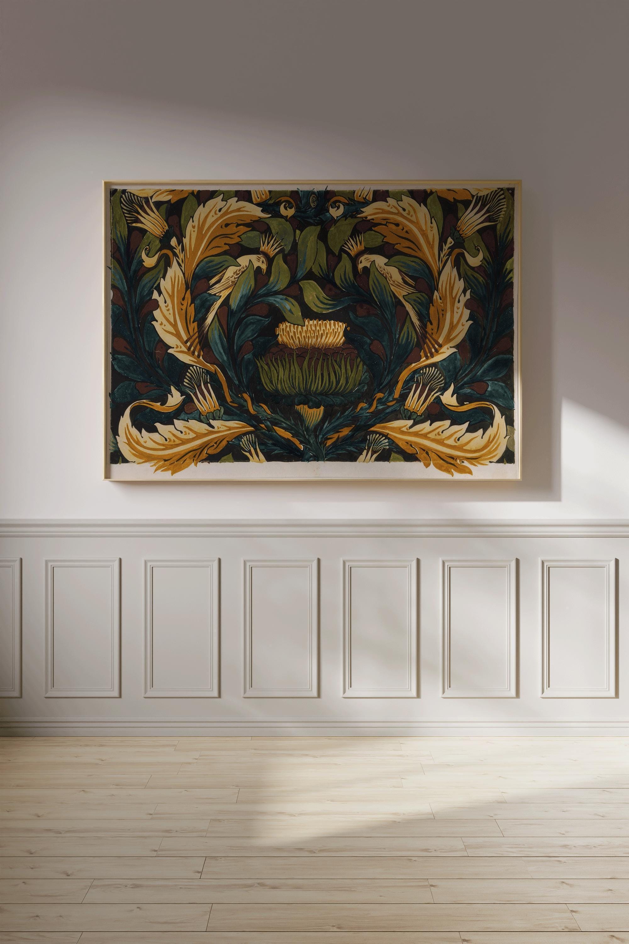 William Morris - Crowned Bird with Artichokes PRINT | A Magnificent Vintage Botanical Artwork