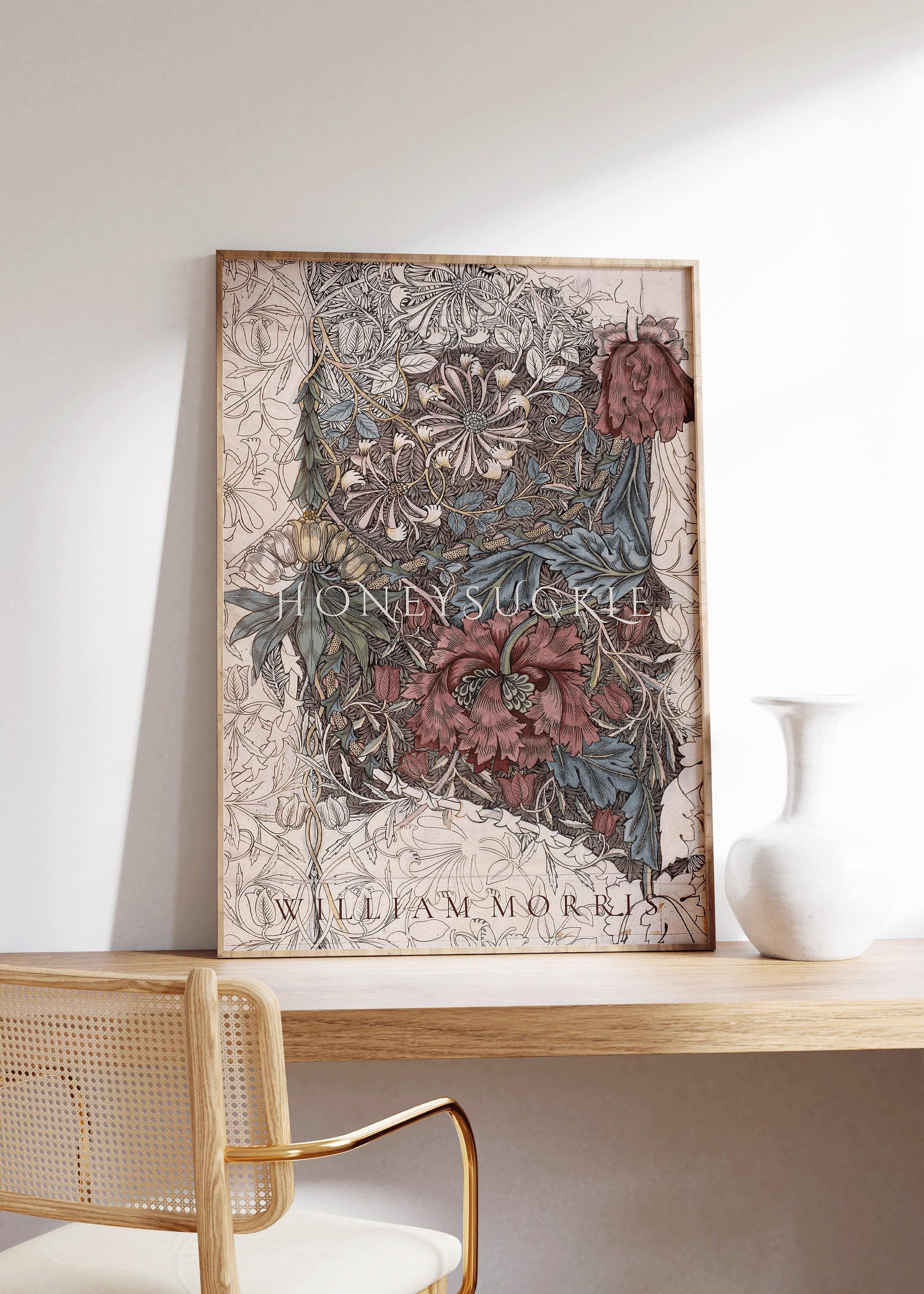 William Morris - Honeysuckle Red PRINT | Vintage Botanical Pattern Poster