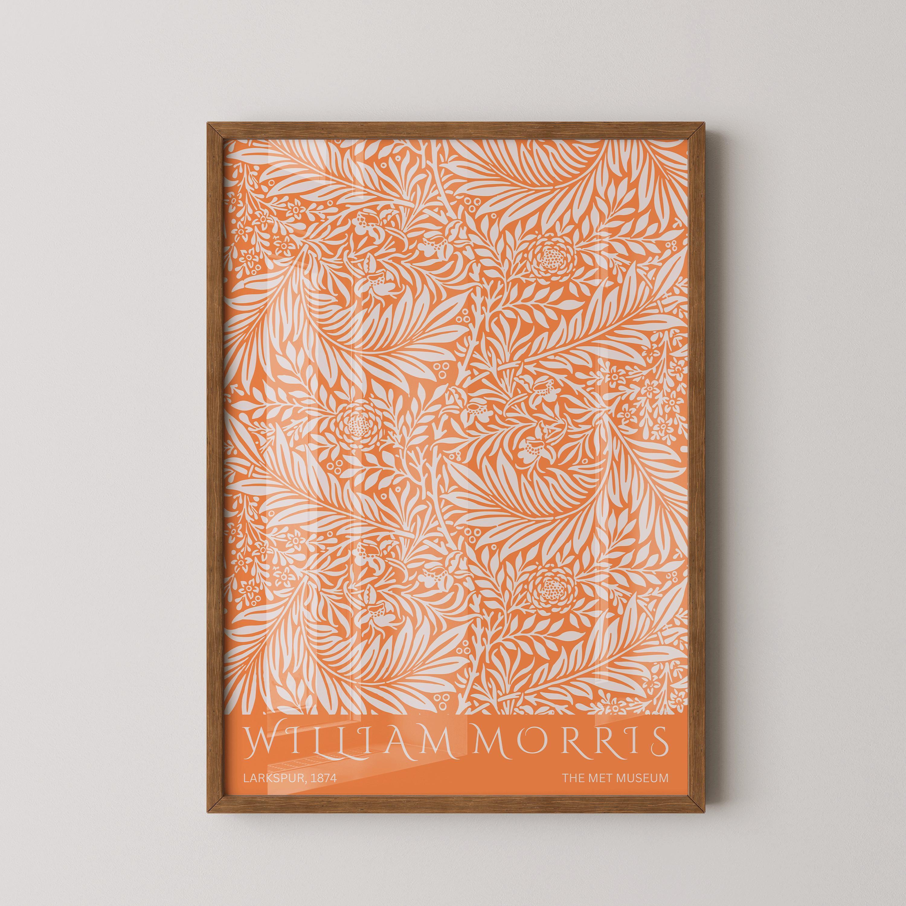 William Morris - Larkspur Orange PRINT | Vintage Botanical Pattern Poster
