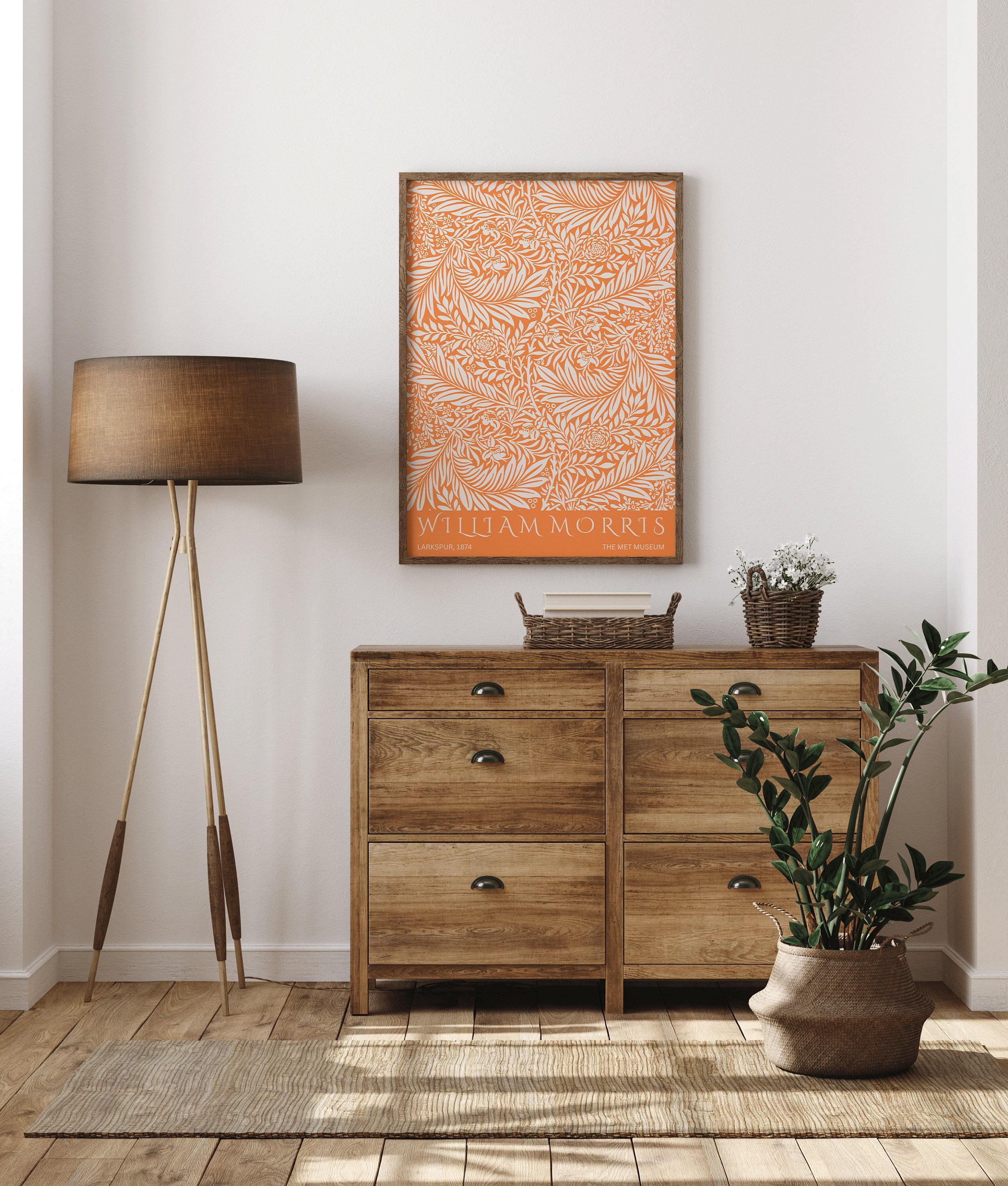 William Morris - Larkspur Orange PRINT | Vintage Botanical Pattern Poster