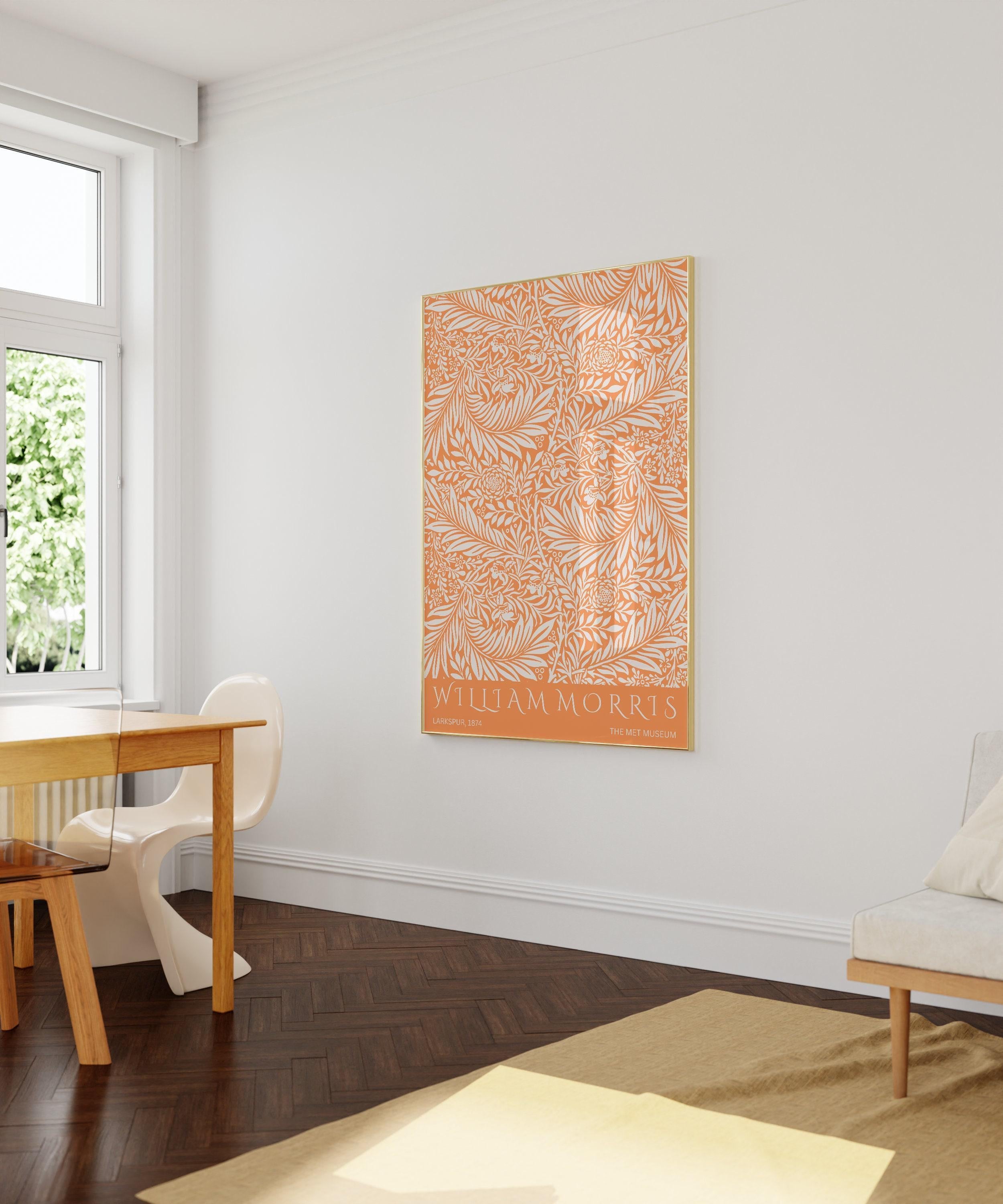 William Morris - Larkspur Orange PRINT | Vintage Botanical Pattern Poster