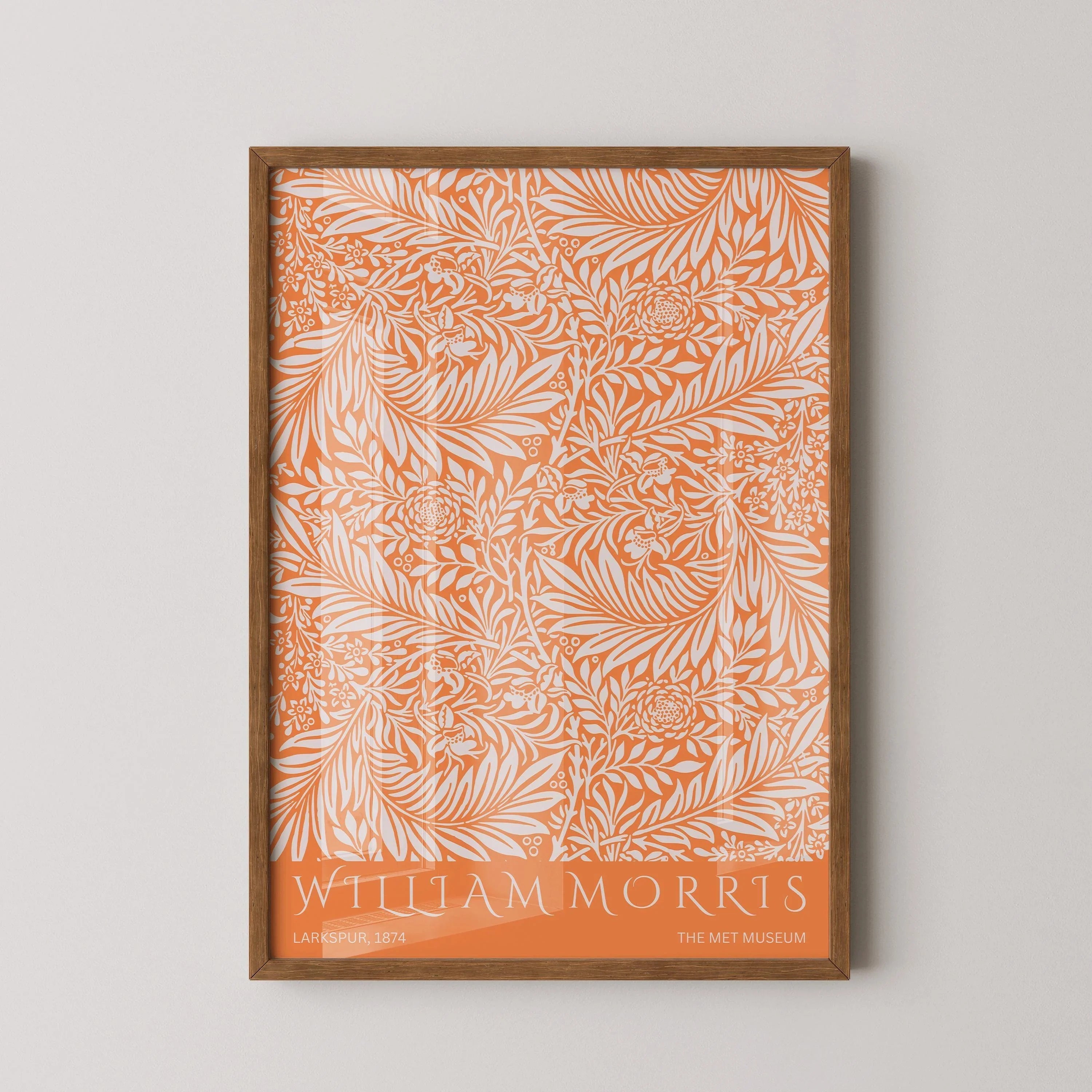 William Morris - Larkspur Orange PRINT | Vintage Botanical Pattern Poster (available handframed or unframed) - 9ArtPrints